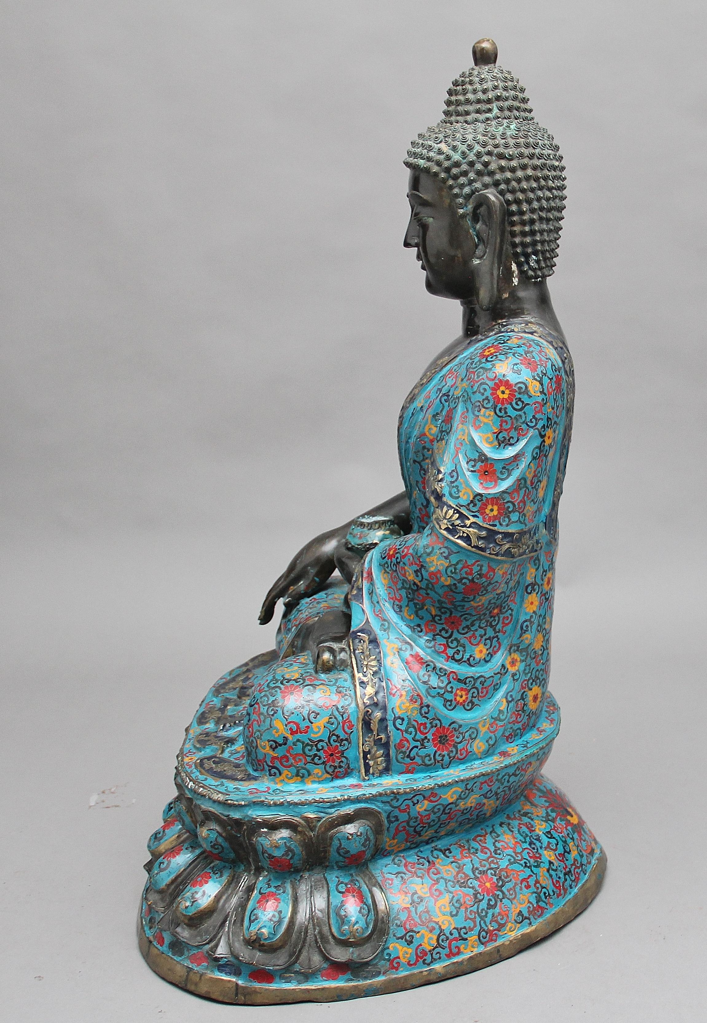 Large Early 19th Century Bronze and Cloisonne Buddha 1