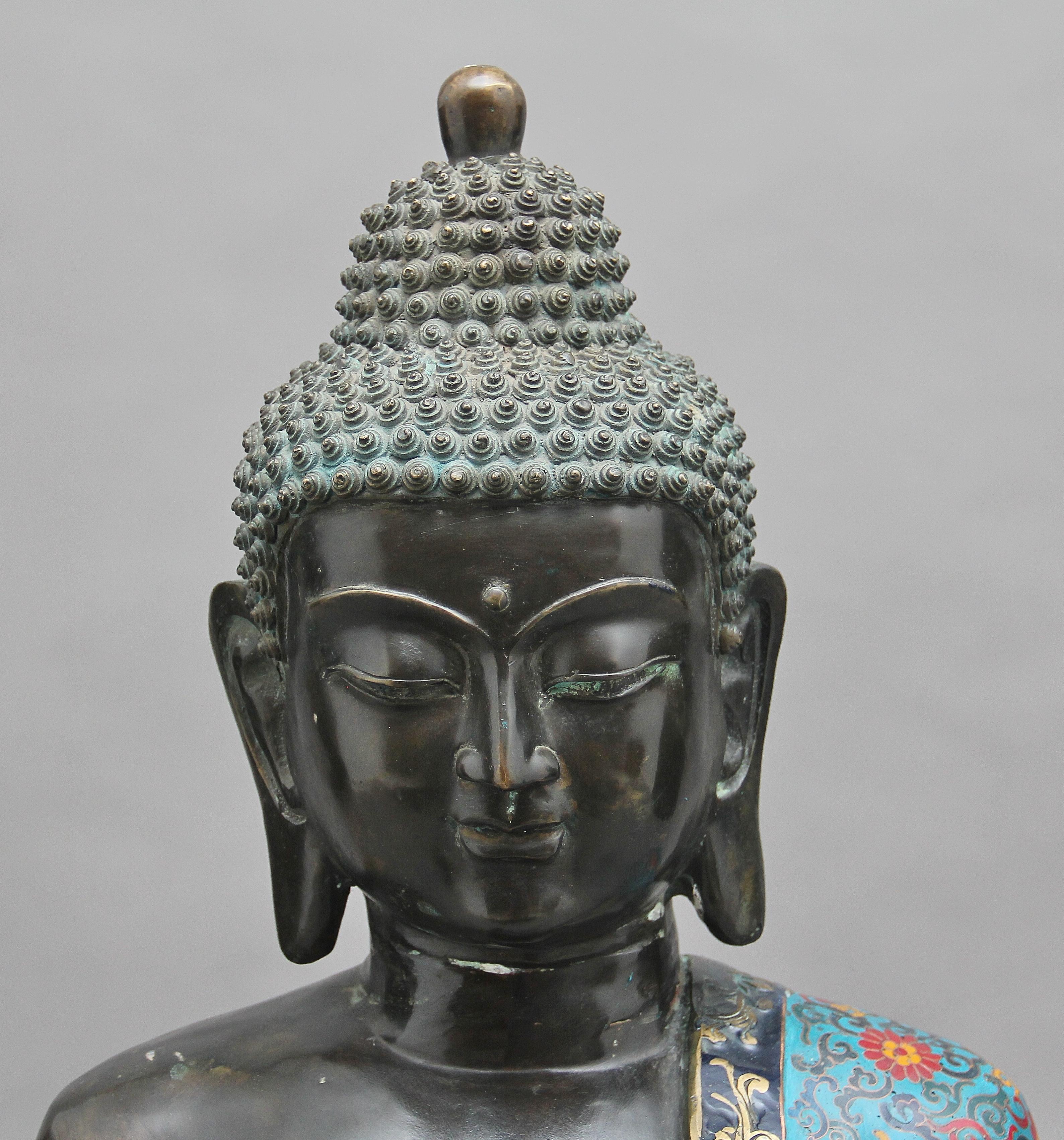 Large Early 19th Century Bronze and Cloisonne Buddha 2