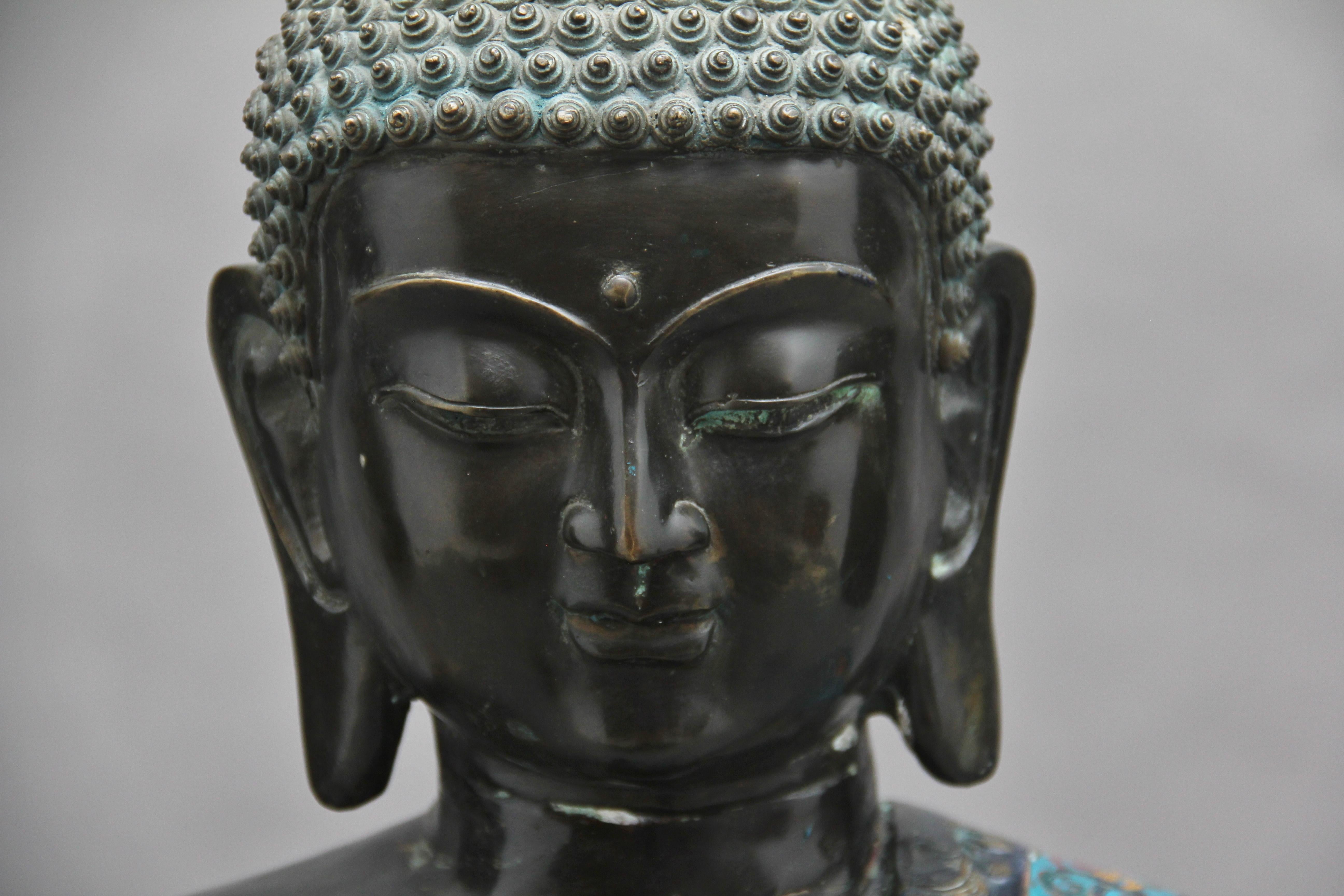 Large Early 19th Century Bronze and Cloisonne Buddha 3