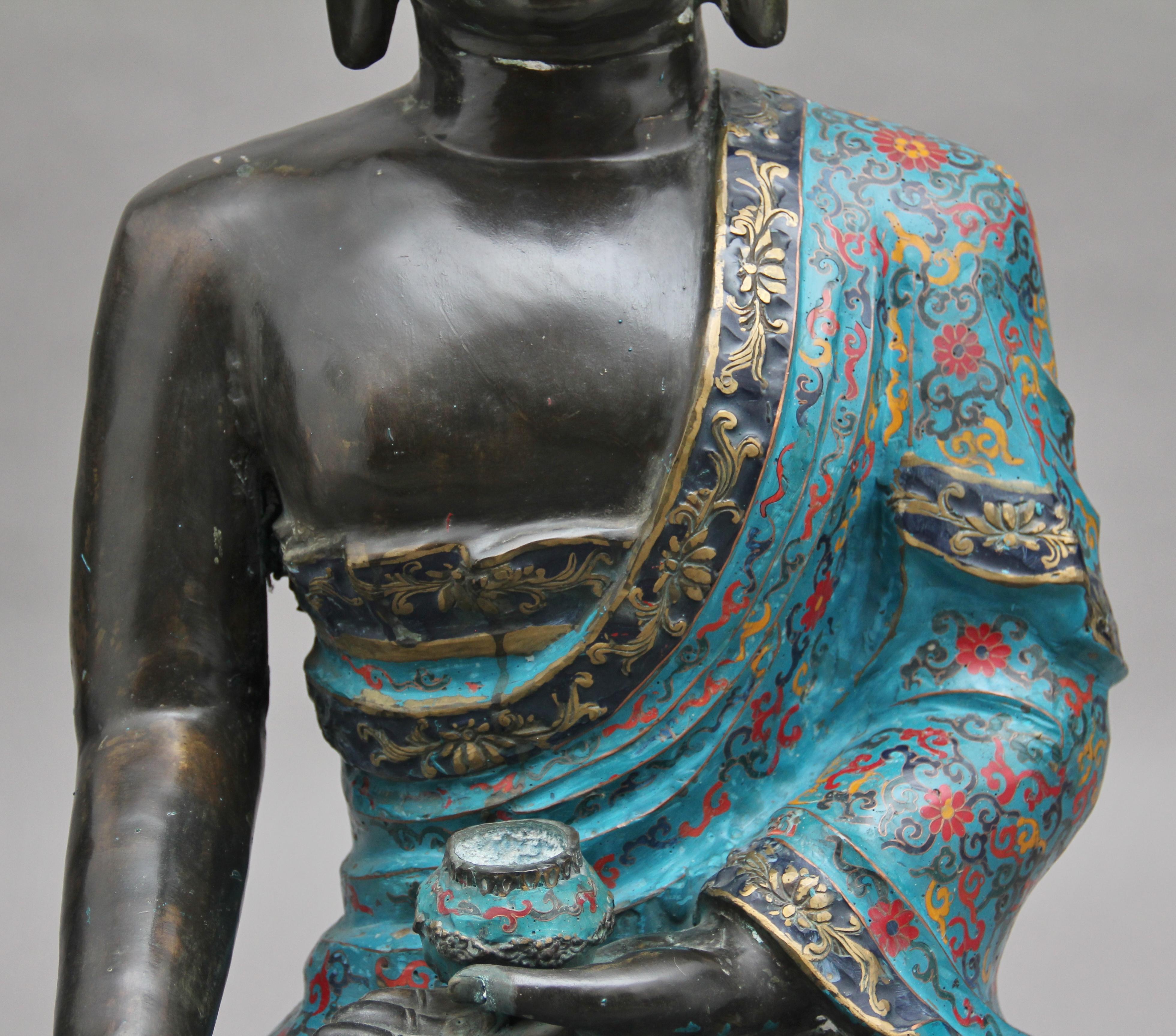 Large Early 19th Century Bronze and Cloisonne Buddha 5