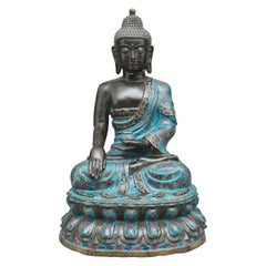 Large Early 19th Century Bronze and Cloisonne Buddha