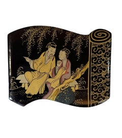 Large Early 19th Century Chinese Black Lacquer Scroll Form Box