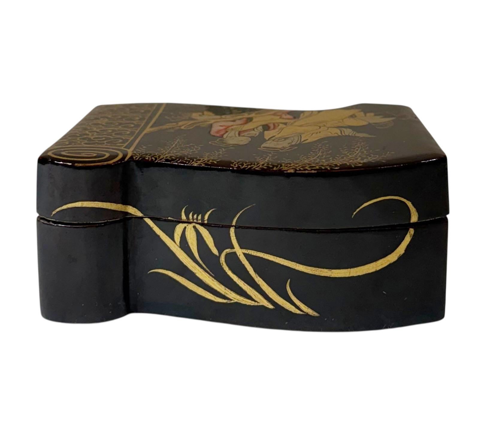 Wood Large Early 19th Century Chinese Black Lacquer Scroll Form Box For Sale