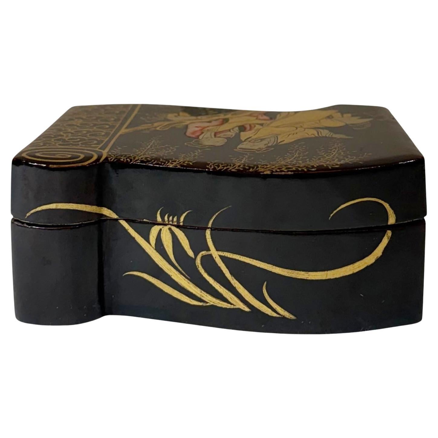 Large Early 19th Century Chinese Black Lacquer Scroll Form Box For Sale