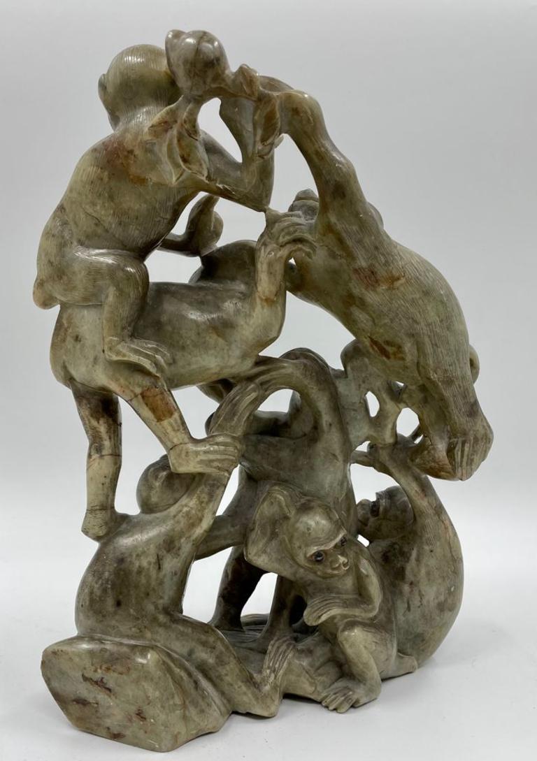 Large Early 19th Century Chinese Soapstone Monkeys Group Carving For Sale 1