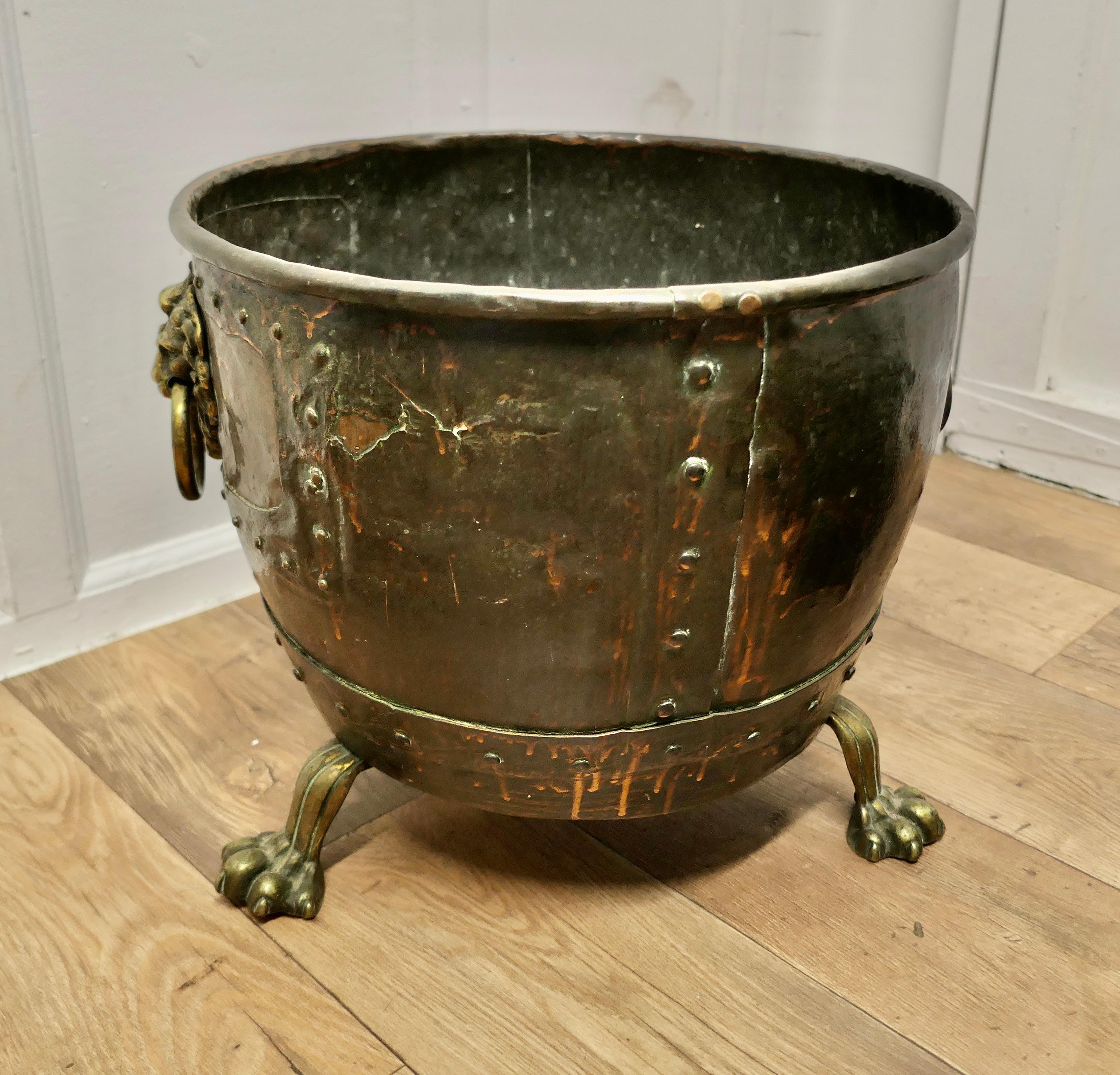 Mid-19th Century Large Early 19th Century Copper Log Cauldron  This is a lovely looking Cauldron