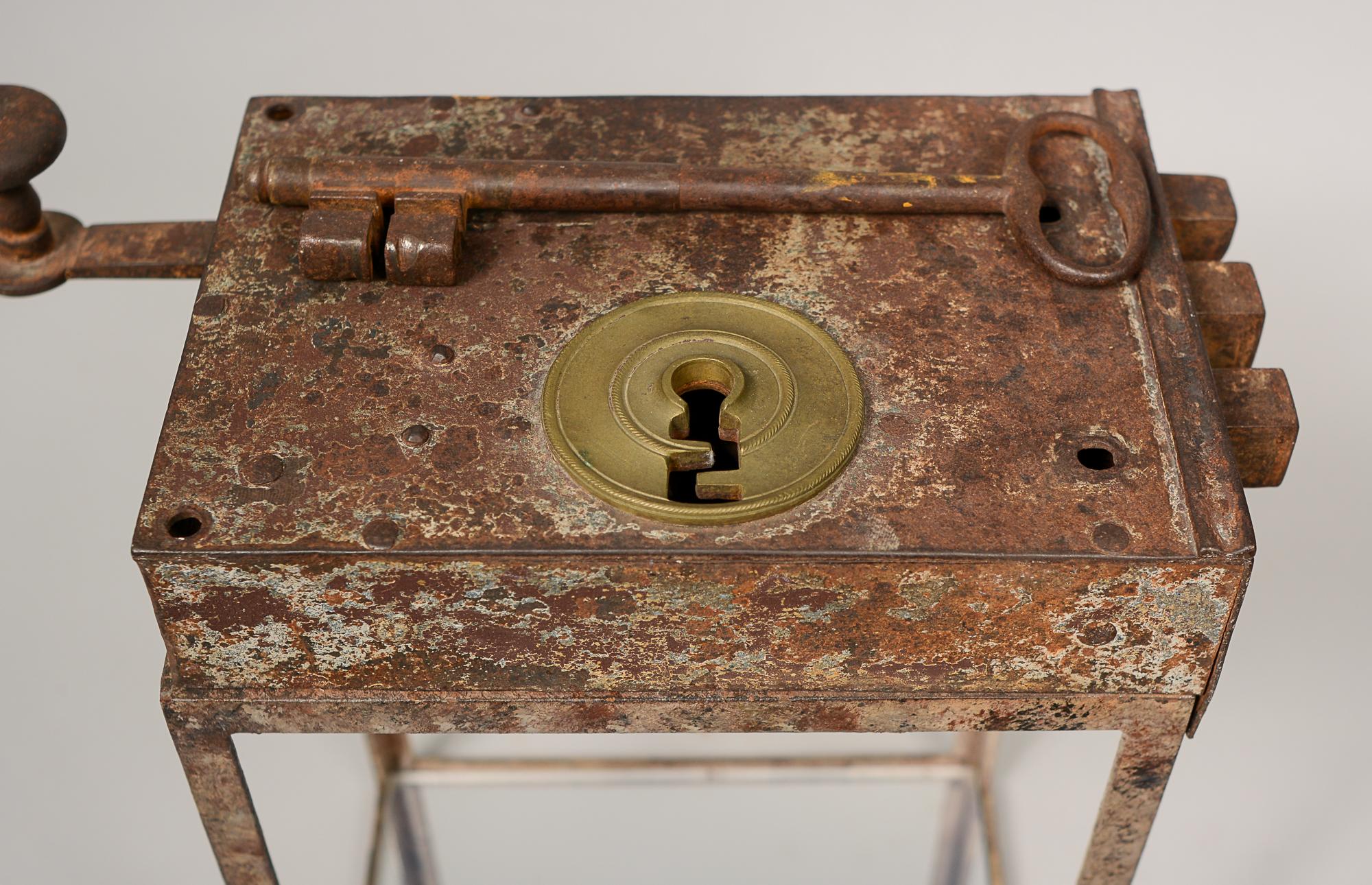 Large Early 19th Century Door Lock and Latch on Patinated Stand For Sale 2