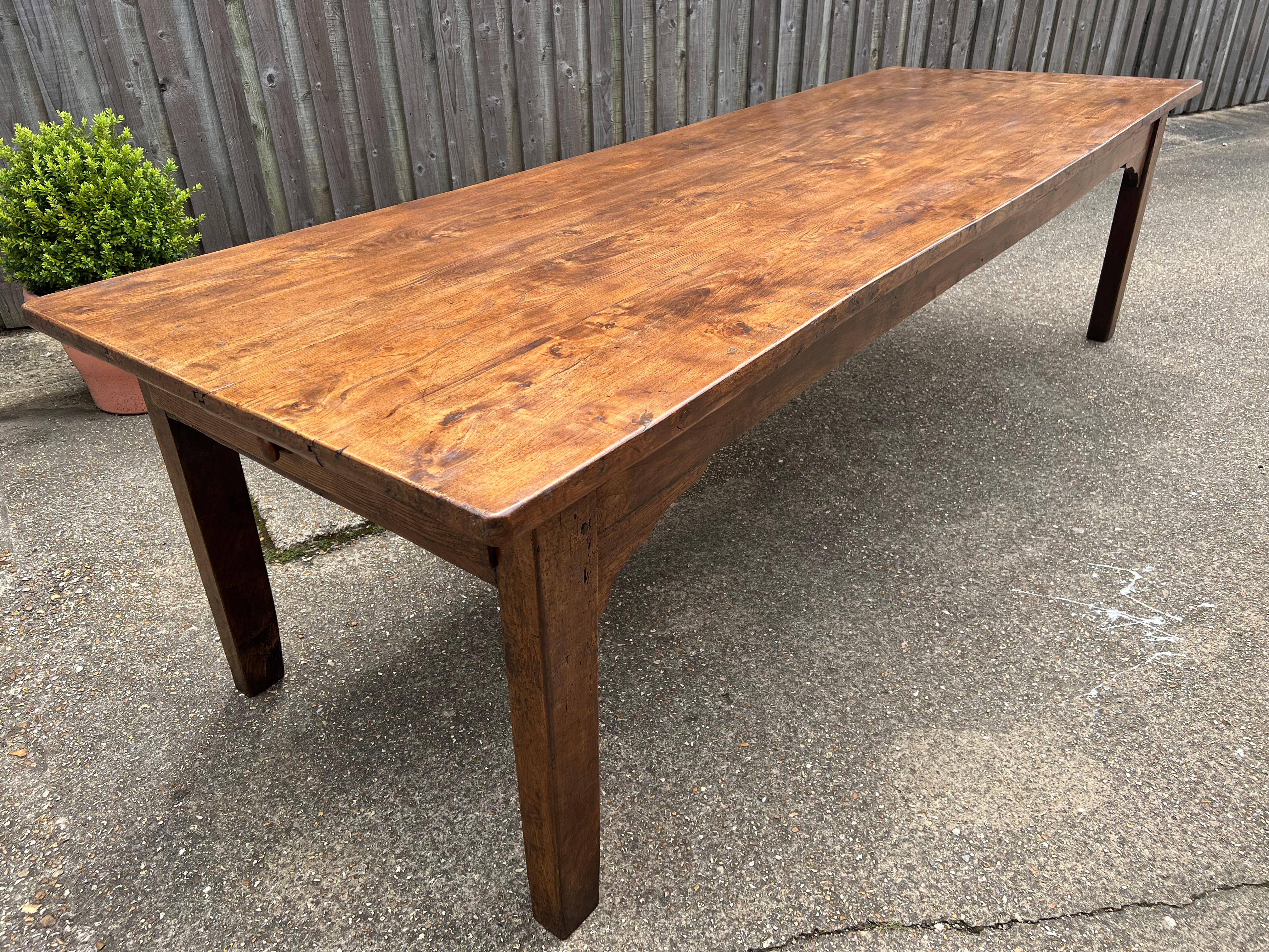 French Provincial Large Early 19th Century, Elm Farmhouse Table With Large Drawer