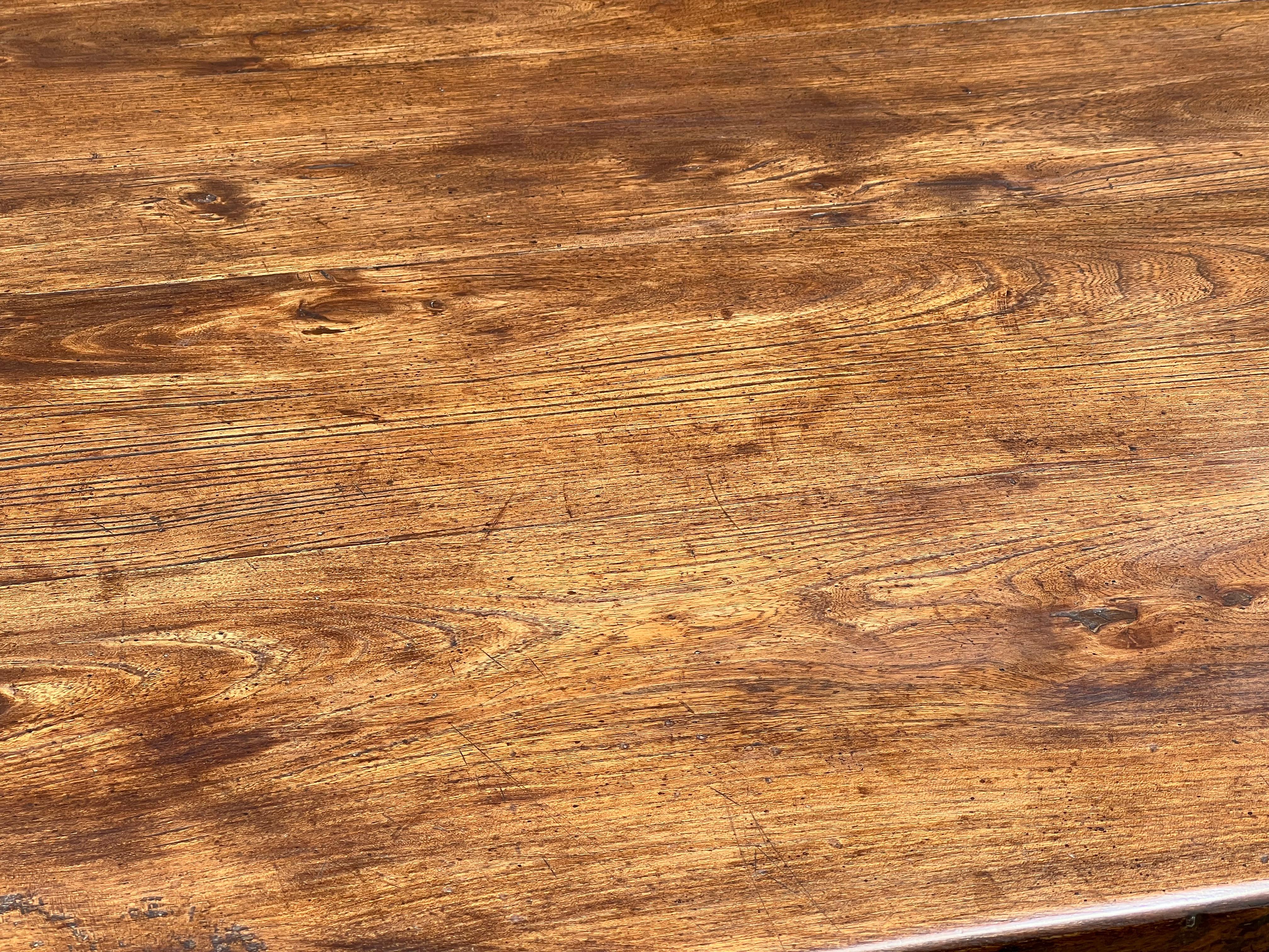 French Large Early 19th Century, Elm Farmhouse Table With Large Drawer