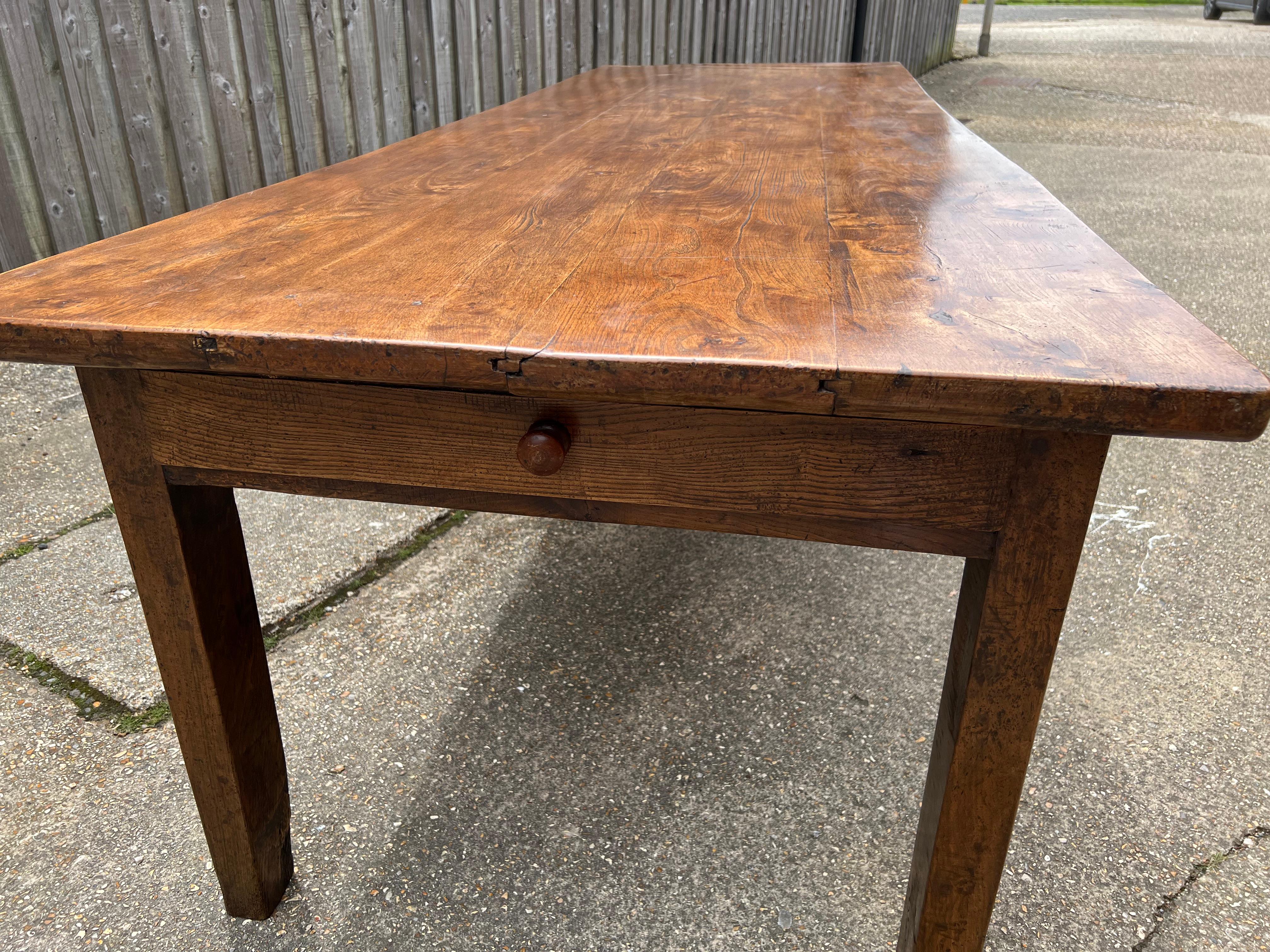 Large Early 19th Century, Elm Farmhouse Table With Large Drawer 1