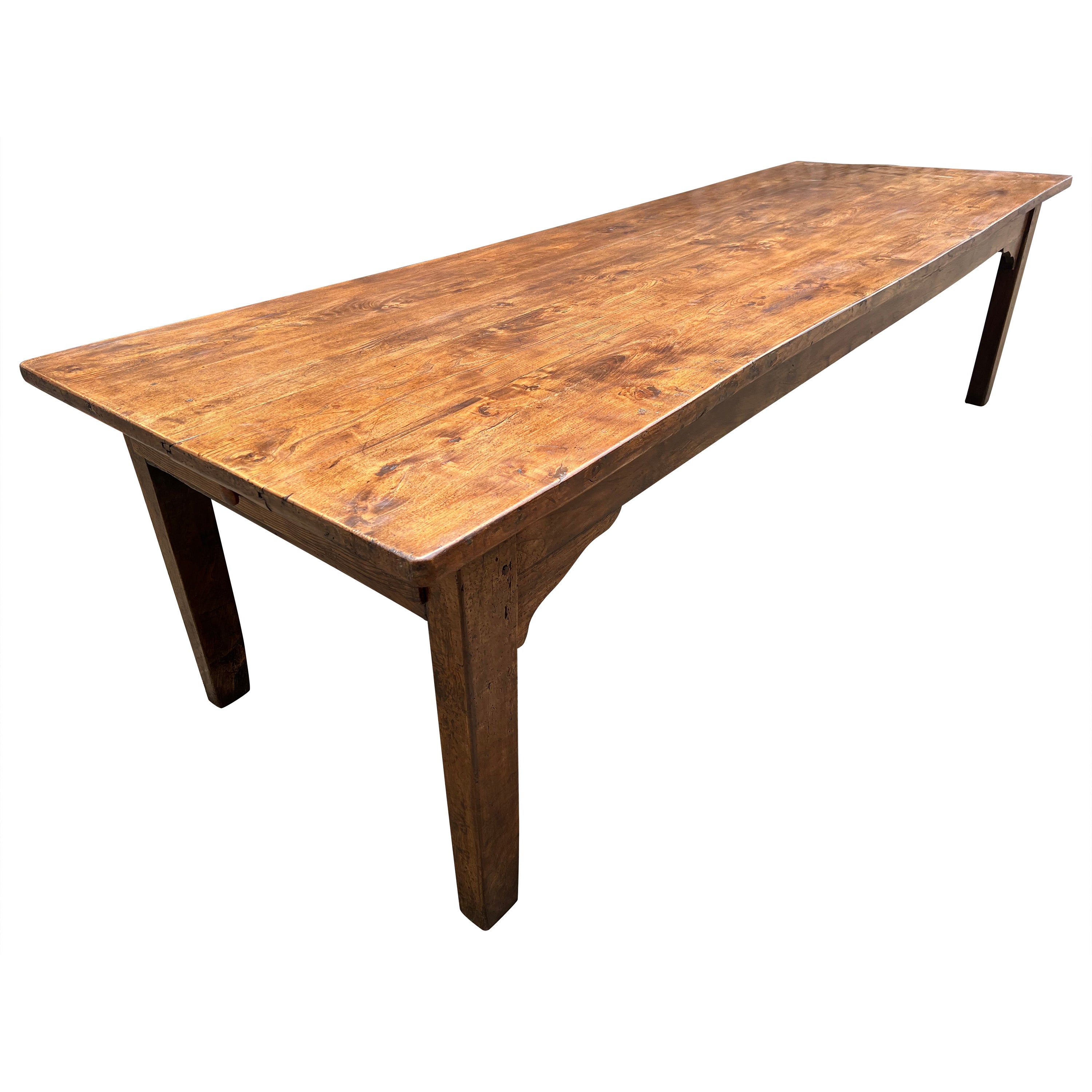 Large Early 19th Century, Elm Farmhouse Table With Large Drawer