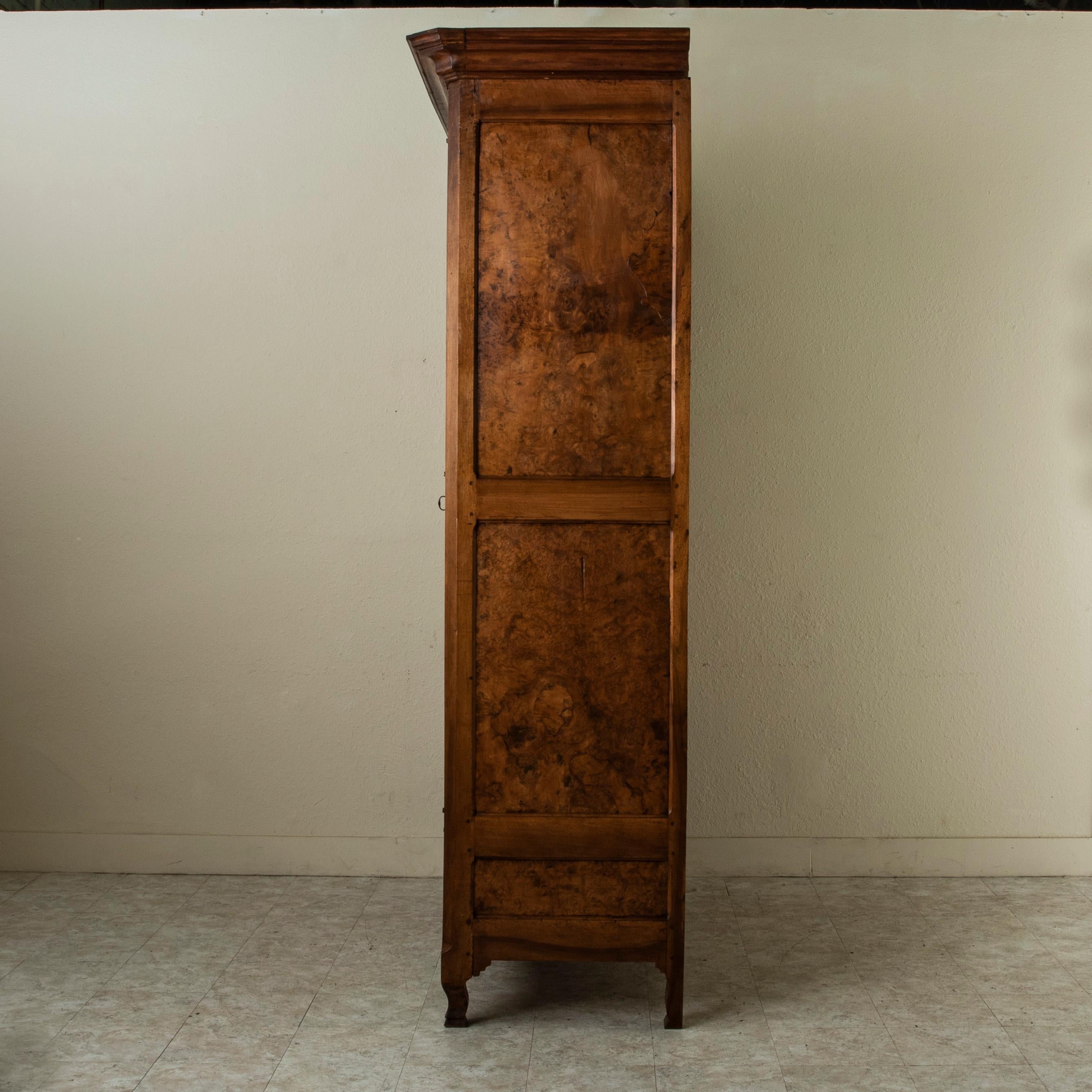 Louis XVI Large Early 19th Century French Burl Elm Armoire or Wardrobe, Hand Forged Locks