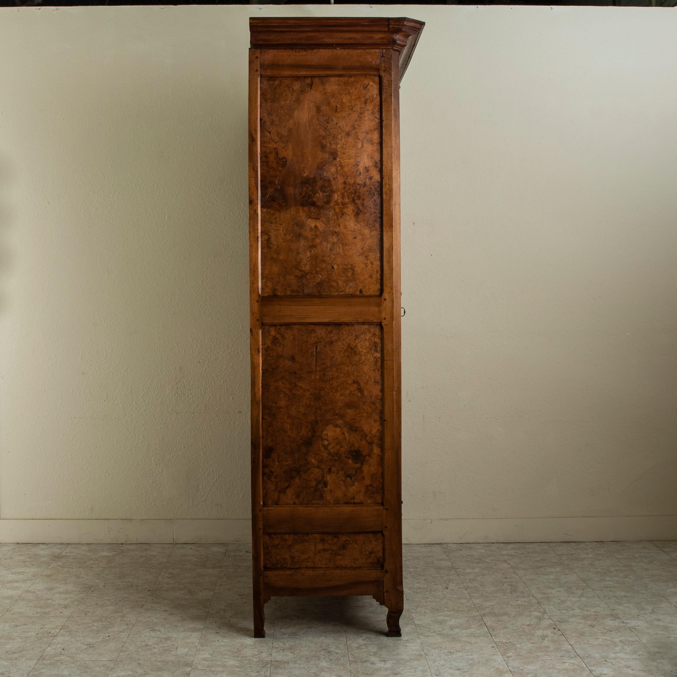 Iron Large Early 19th Century French Burl Elm Armoire or Wardrobe, Hand Forged Locks