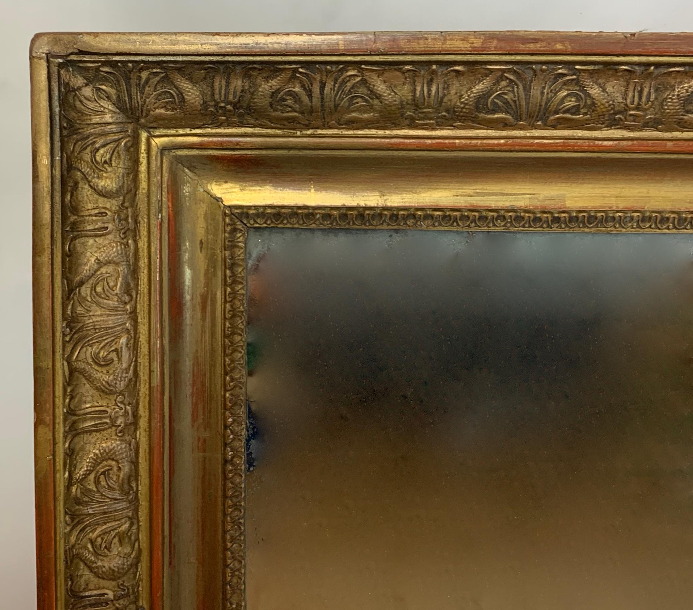 Hand-Carved Large Early 19th Century French Carved Giltwood Mirror