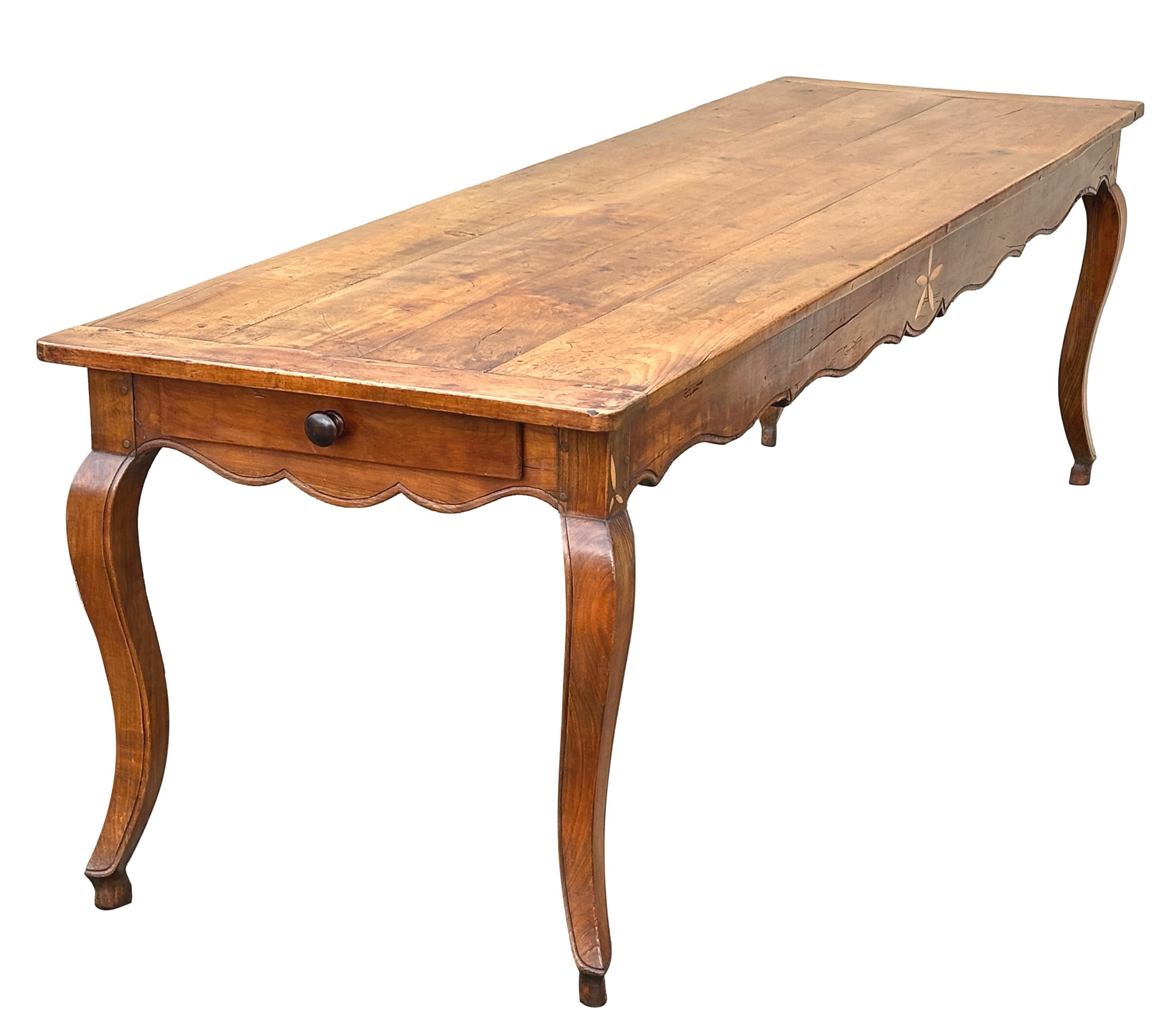 French Provincial Large Early 19th Century French Cherry Wood Farmhouse Kitchen Table For Sale