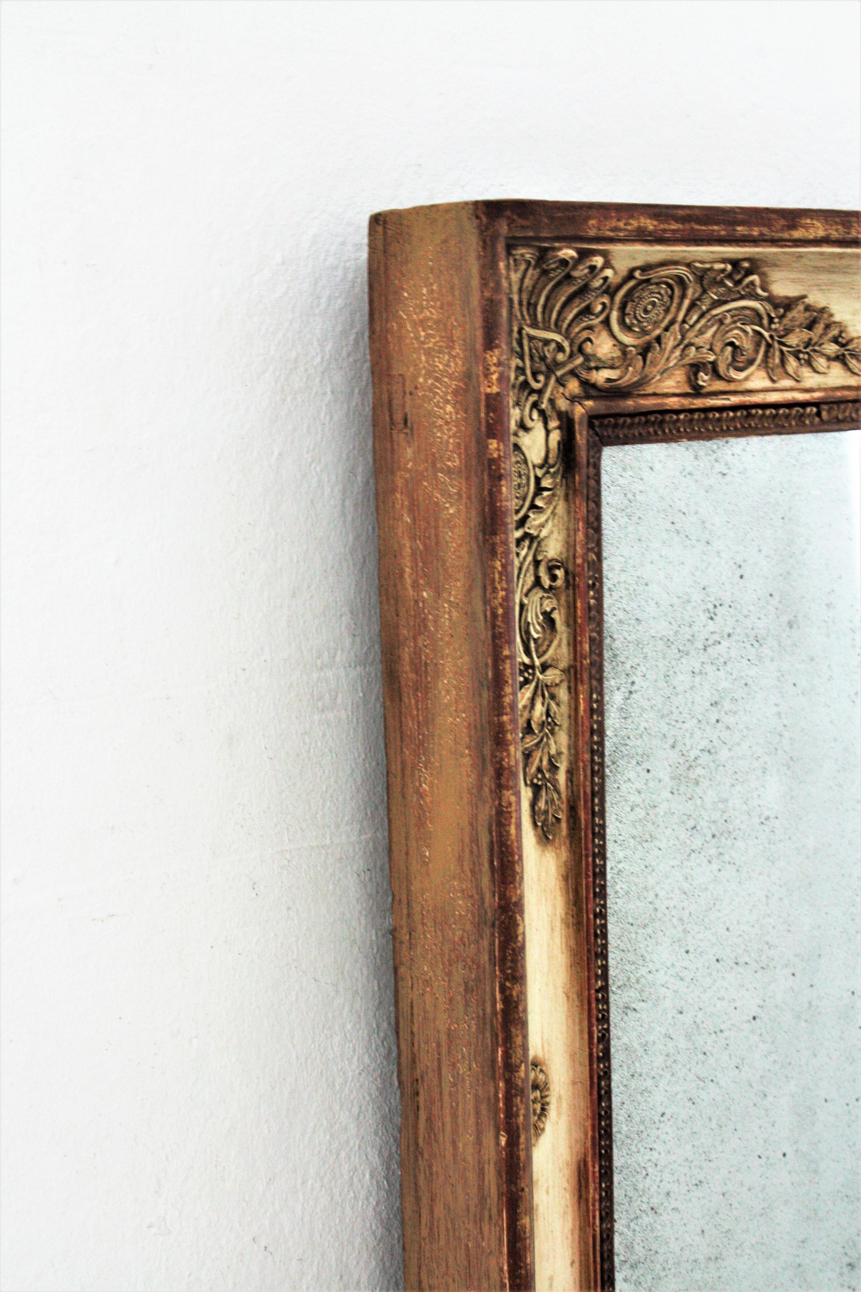 Large French Empire Parcel-Gilt and Beige Rectangular Mirror For Sale 6