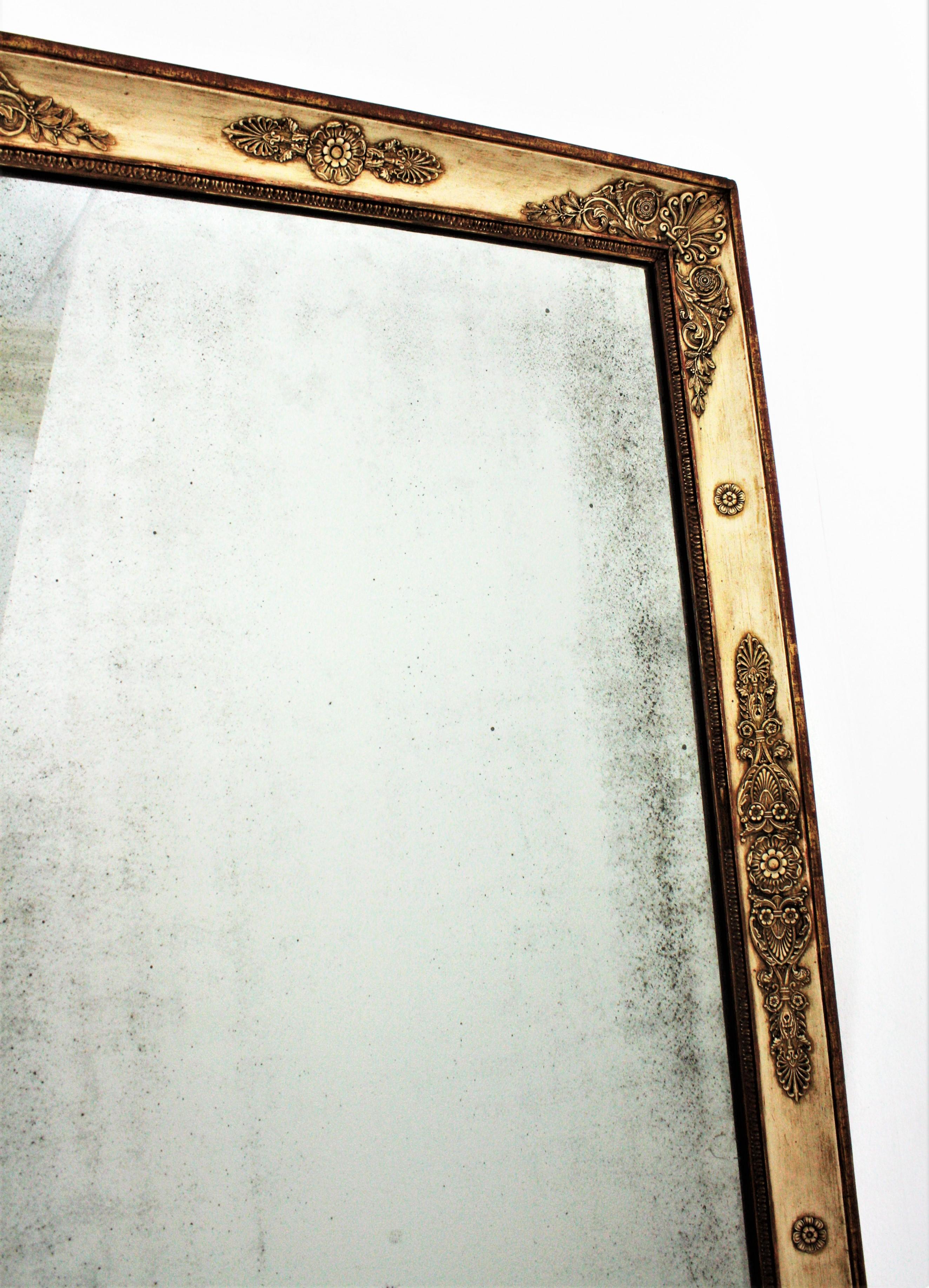 Large French Empire Parcel-Gilt and Beige Rectangular Mirror For Sale 8