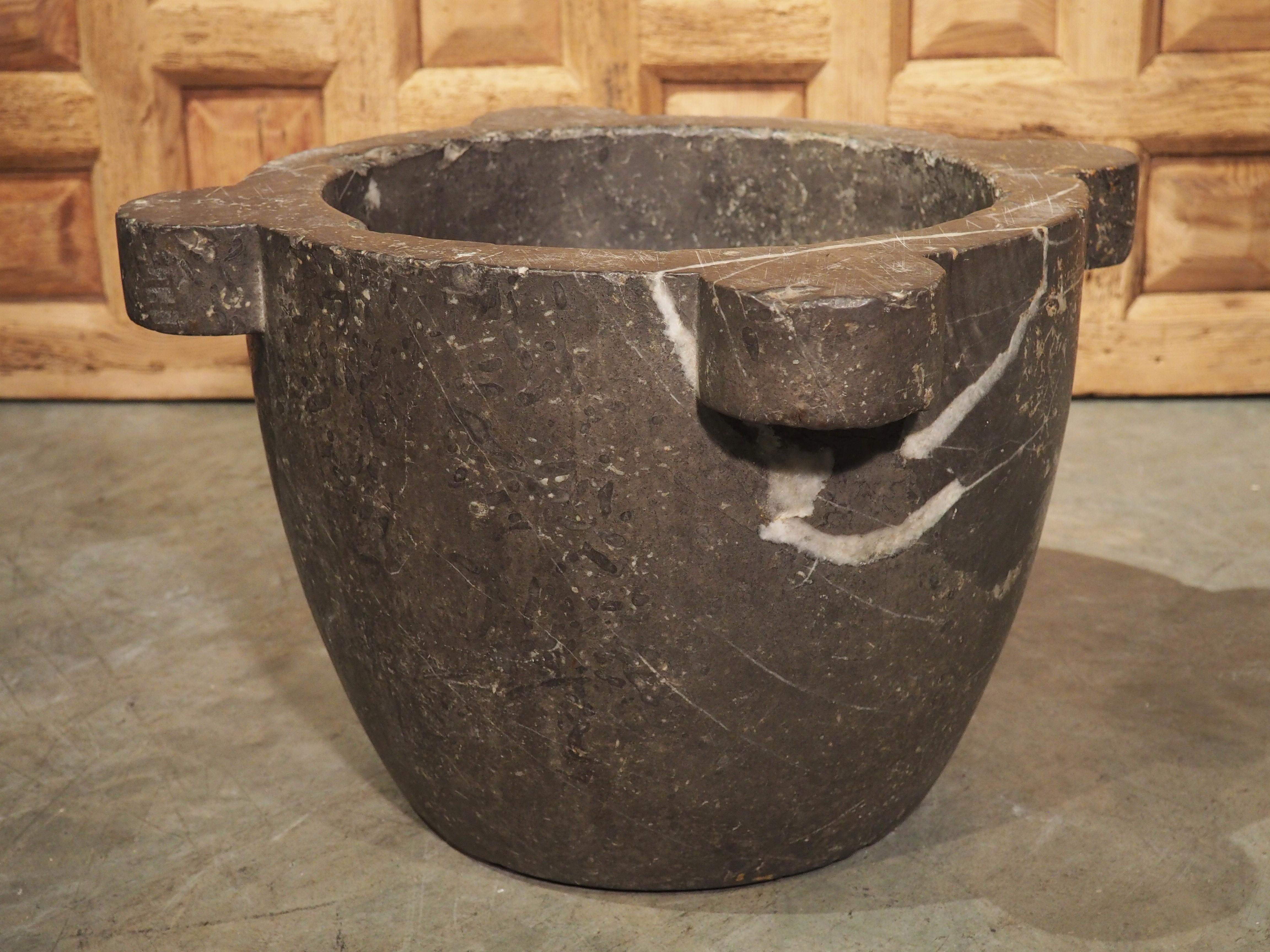 Hand-Carved Large Early 19th Century French Gray Marble Mortar