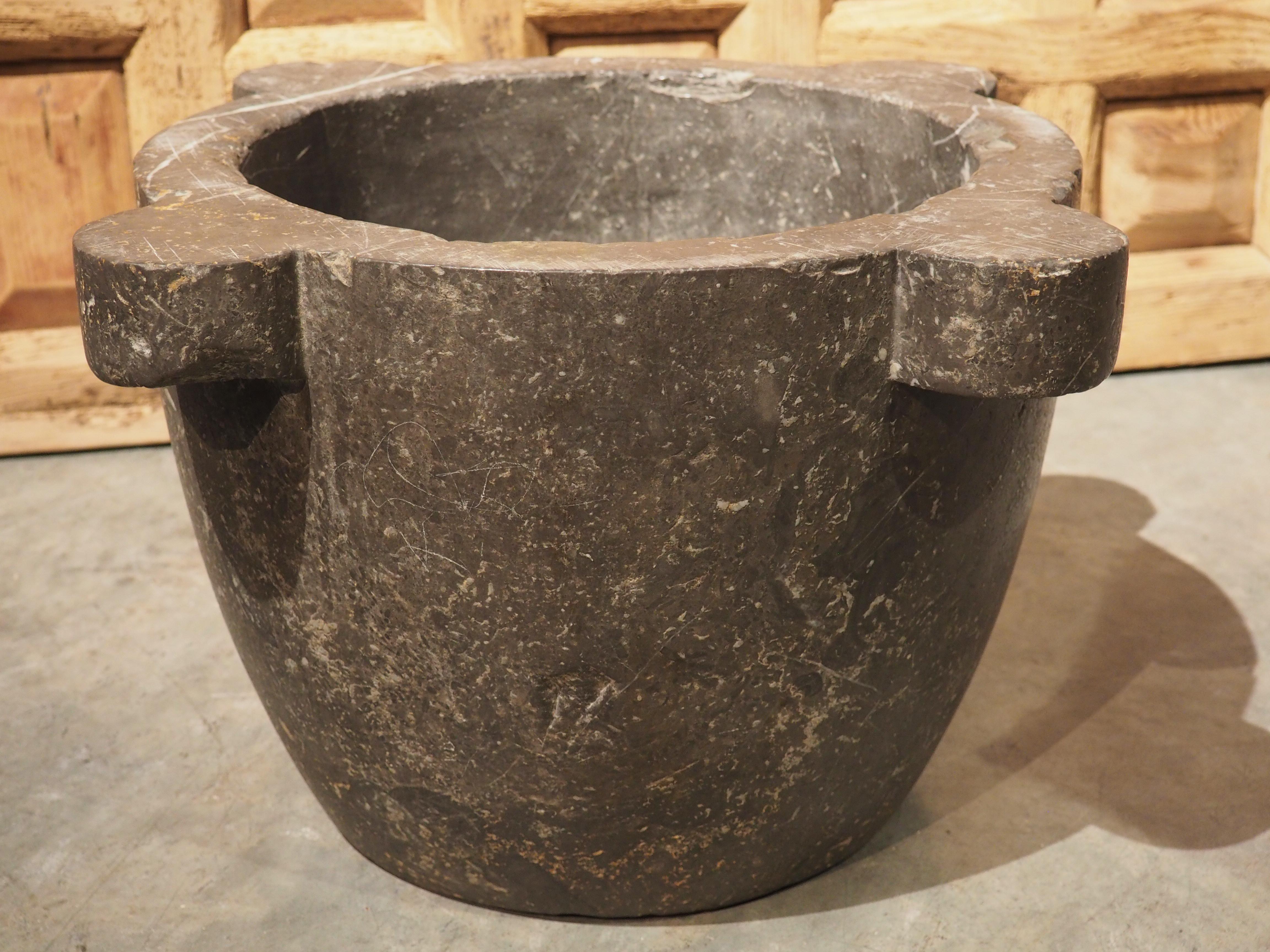 Large Early 19th Century French Gray Marble Mortar 3