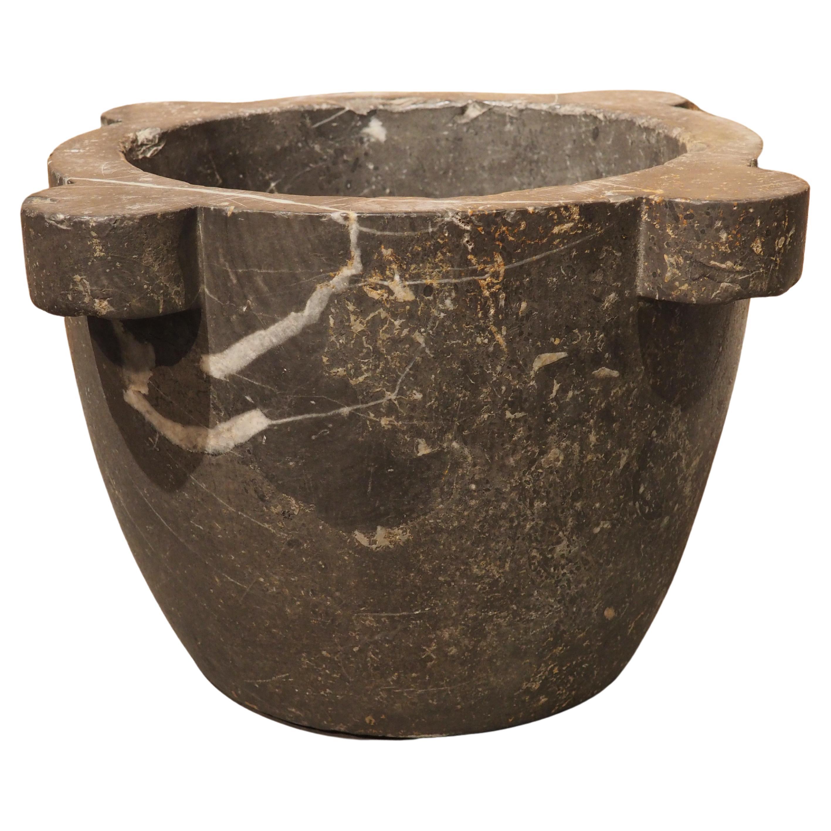 Large Early 19th Century French Gray Marble Mortar