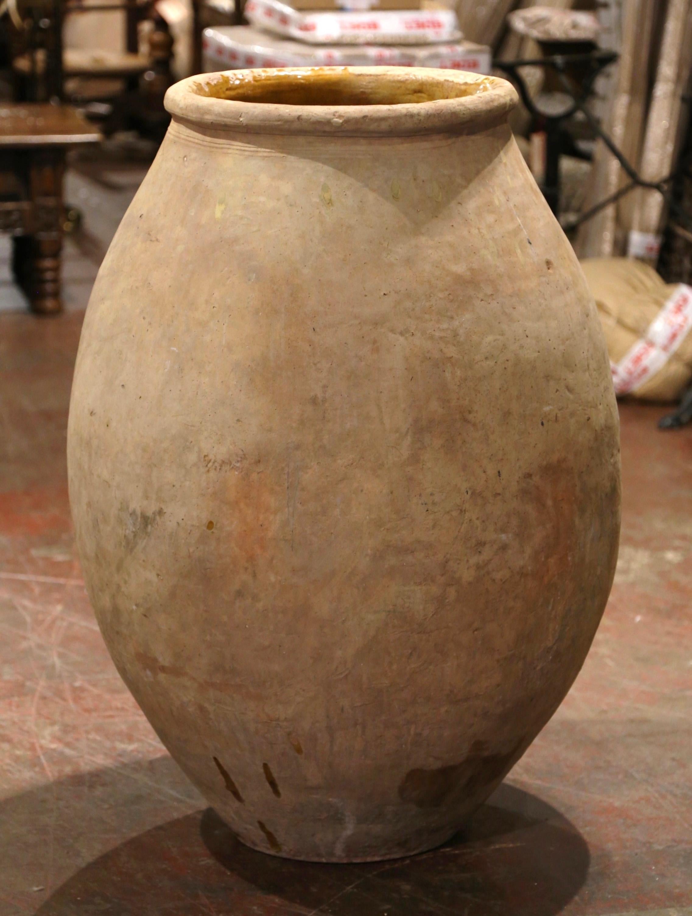 Earthenware Large Early 19th Century French Terracotta Olive Jar from Provence For Sale