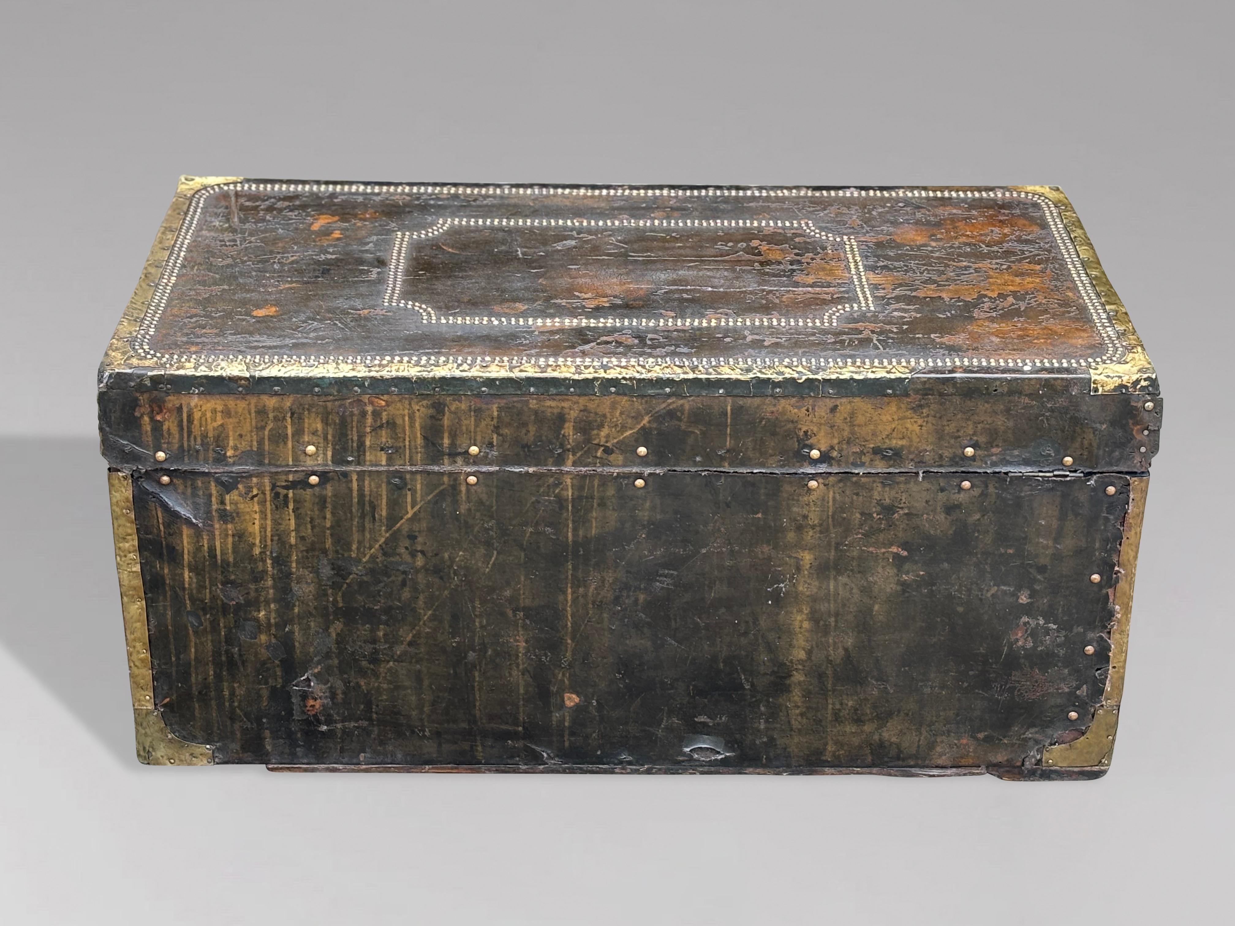 Brass Large Early 19th Century Georgian Leather Camphor Wood Travelling Trunk For Sale