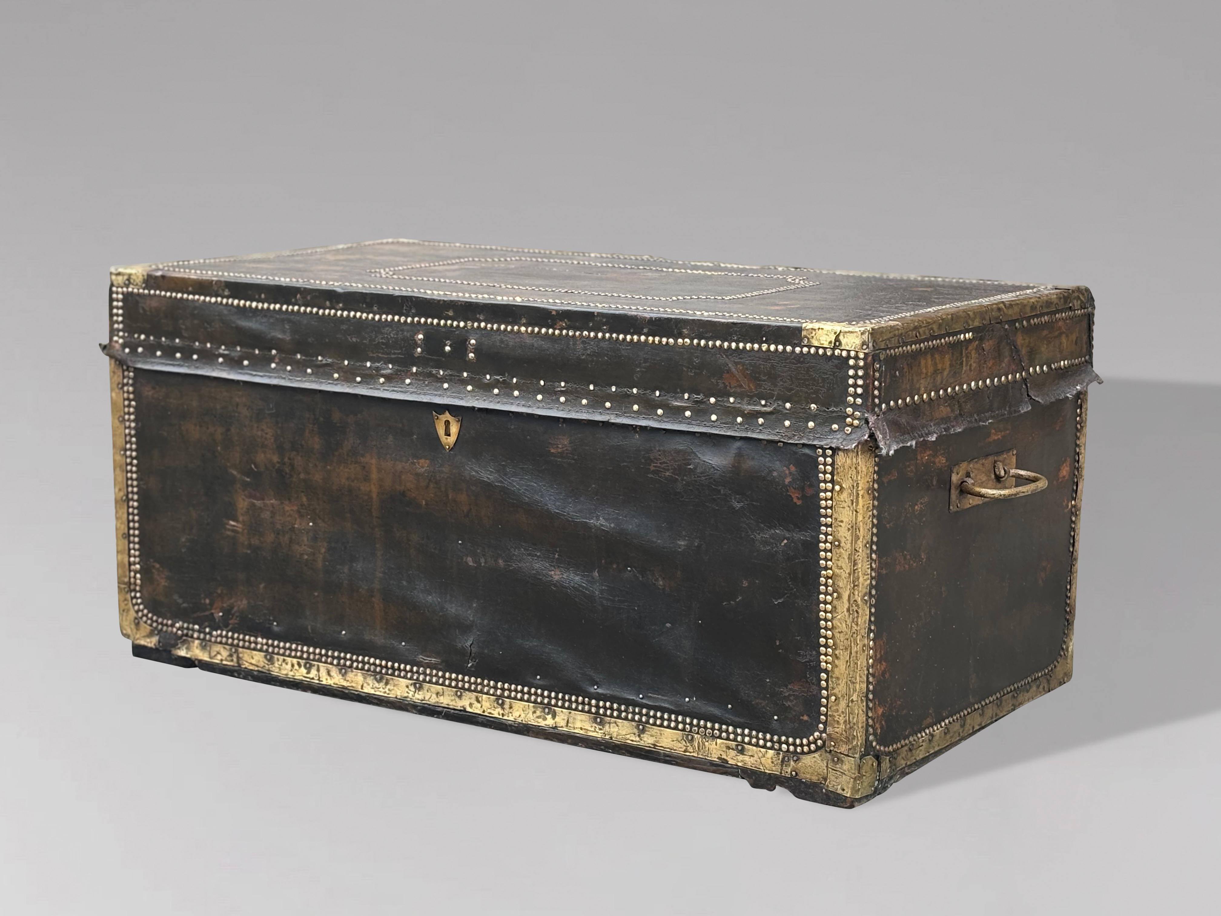 Large Early 19th Century Georgian Leather Camphor Wood Travelling Trunk For Sale 3