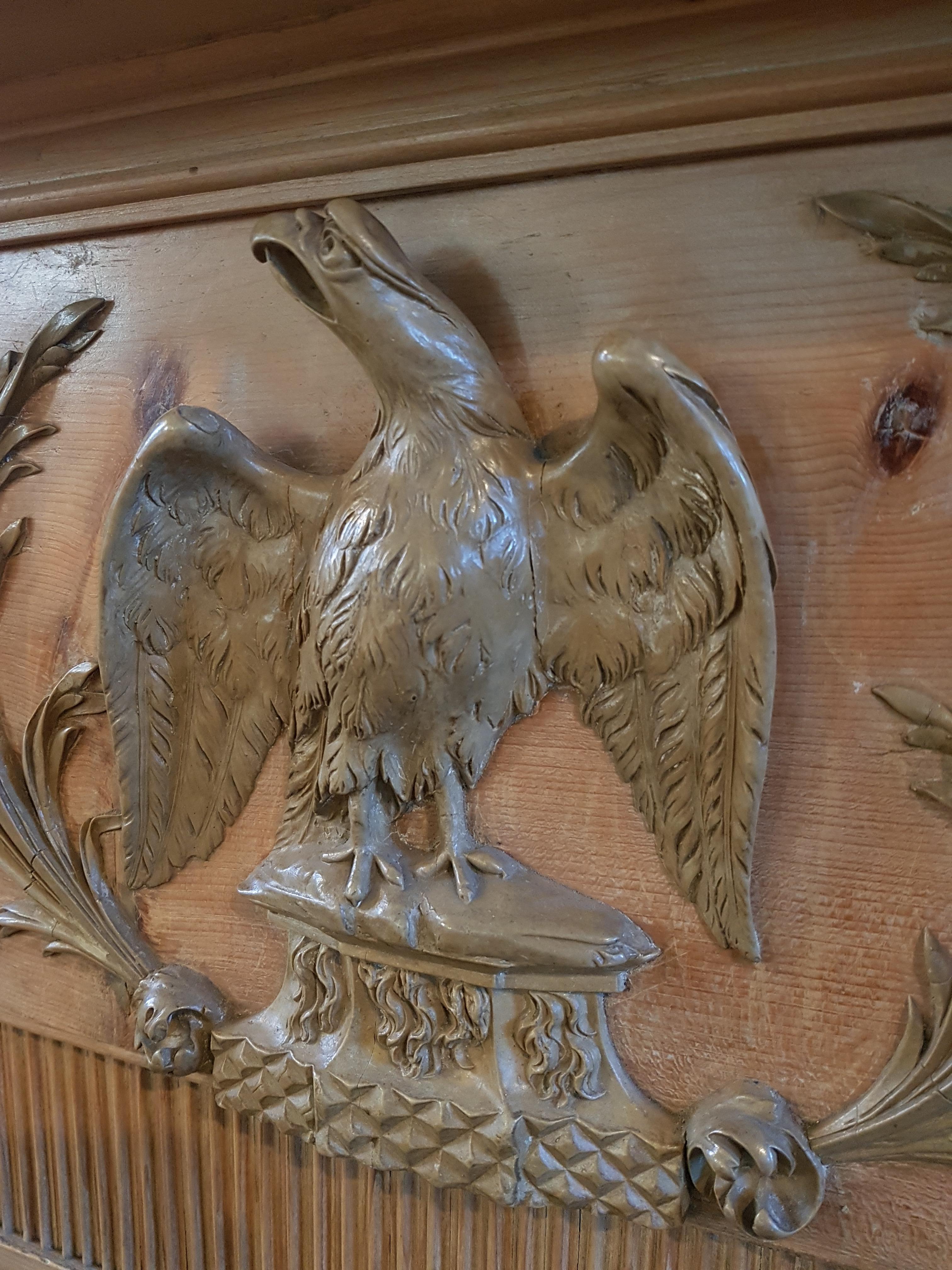 Scottish Large Early 19th Century Georgian Pine and Gesso Eagle Fireplace Mantel Surround For Sale