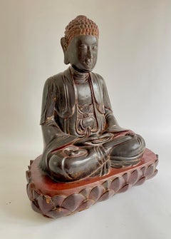 Large Early 19th Century Gilded Carved Wooden Vietnamese Buddha