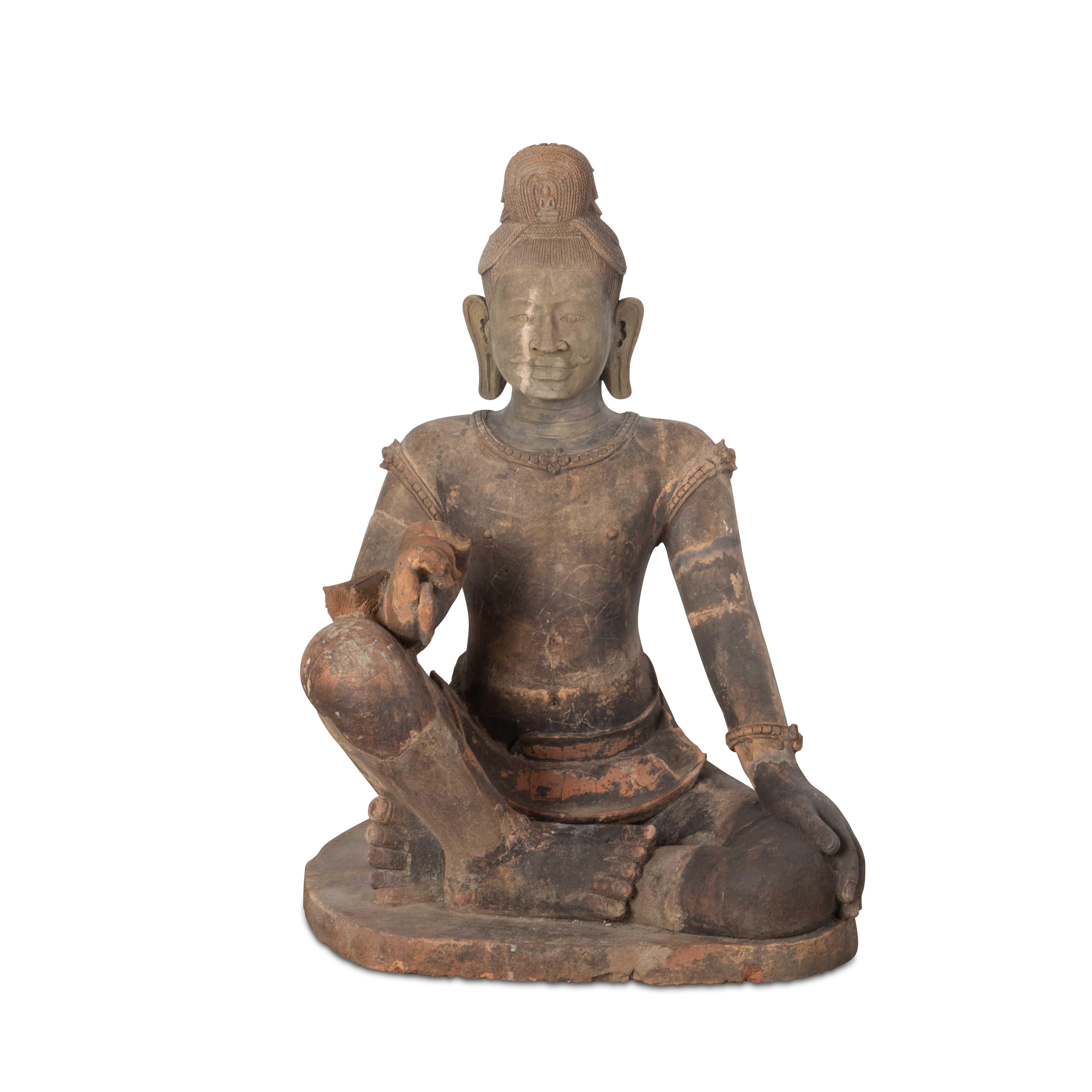 Cambodian Large early 19th Century Khmer Terracotta Figure For Sale