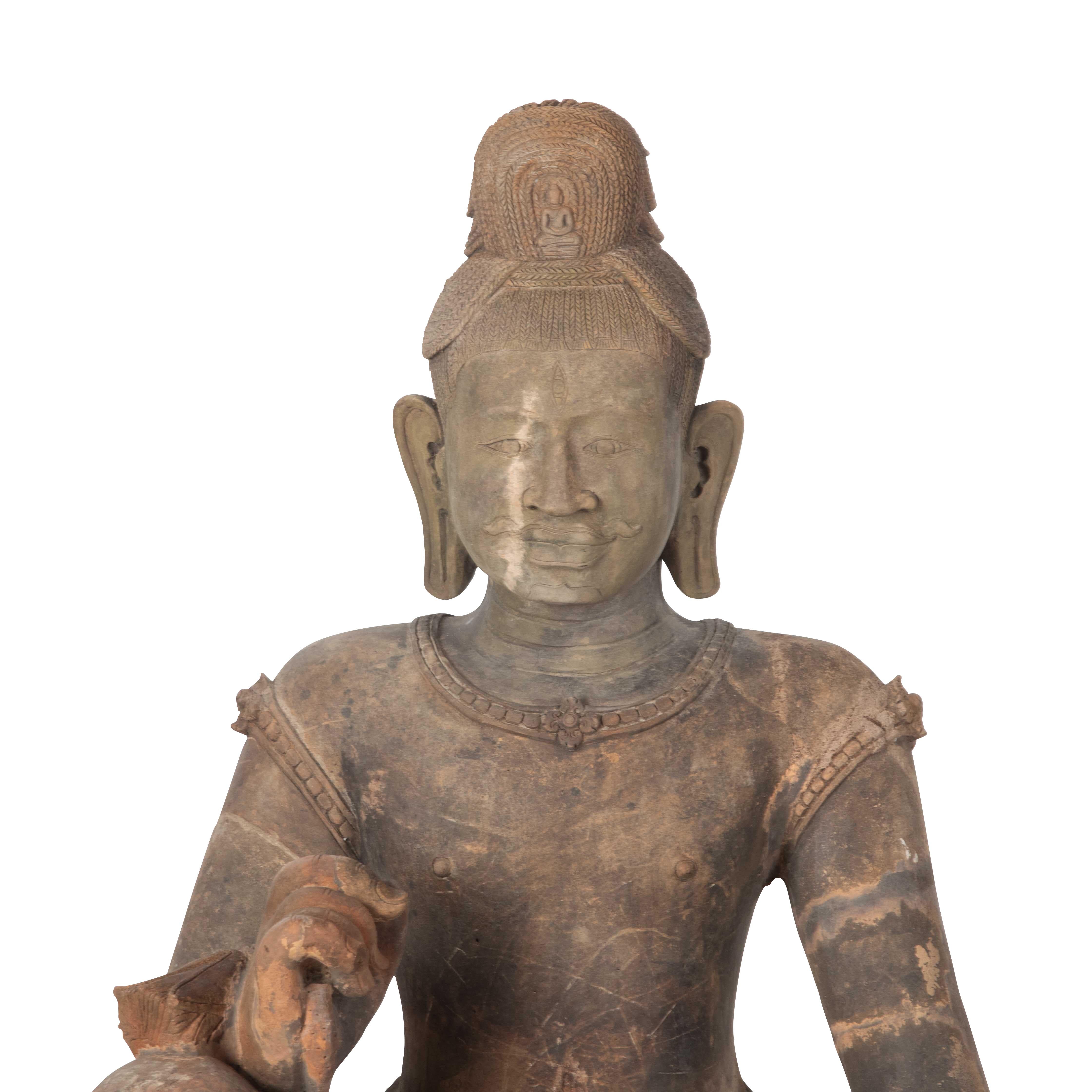 Carved Large early 19th Century Khmer Terracotta Figure For Sale