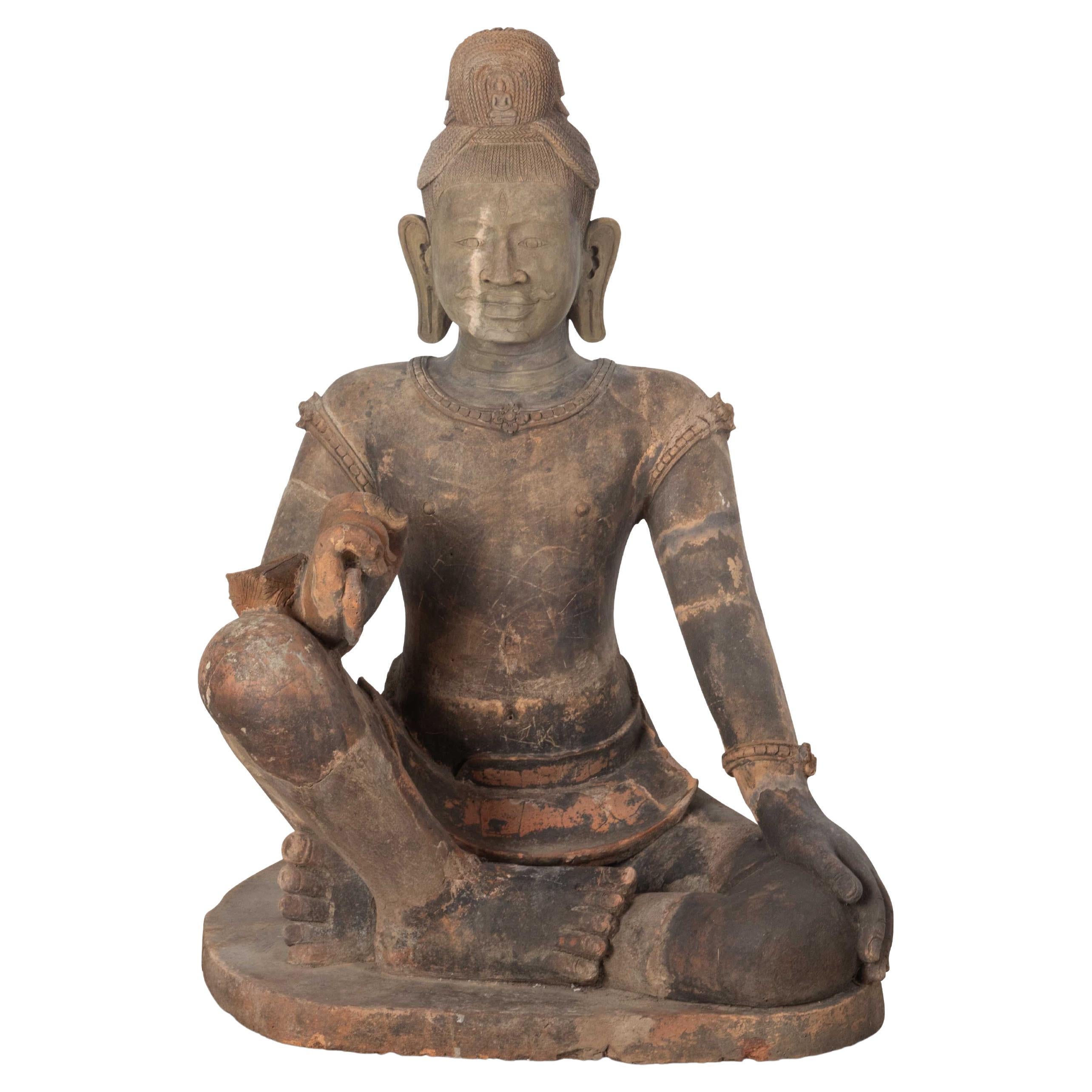 Large early 19th Century Khmer Terracotta Figure For Sale