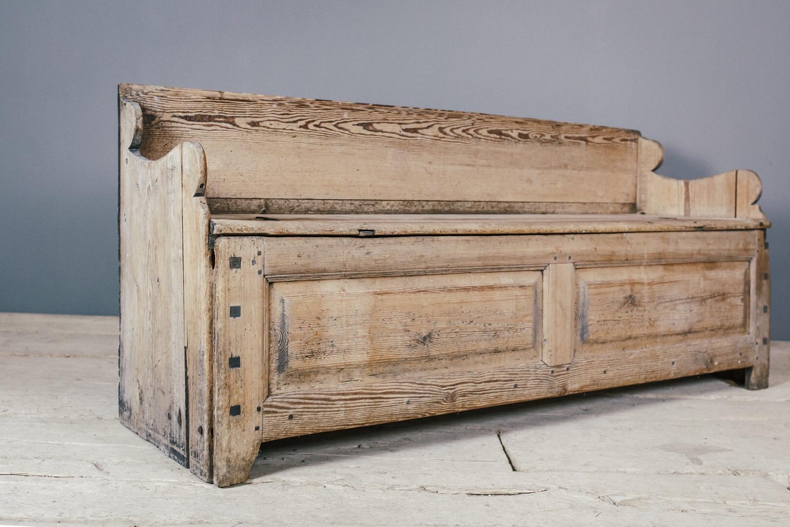 Large Early 19th Century Northern Swedish Pine Box Settle 5
