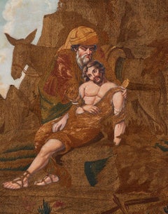 Gran cuadro pintado y serigrafiado de principios del siglo XIX 'El buen samaritano'