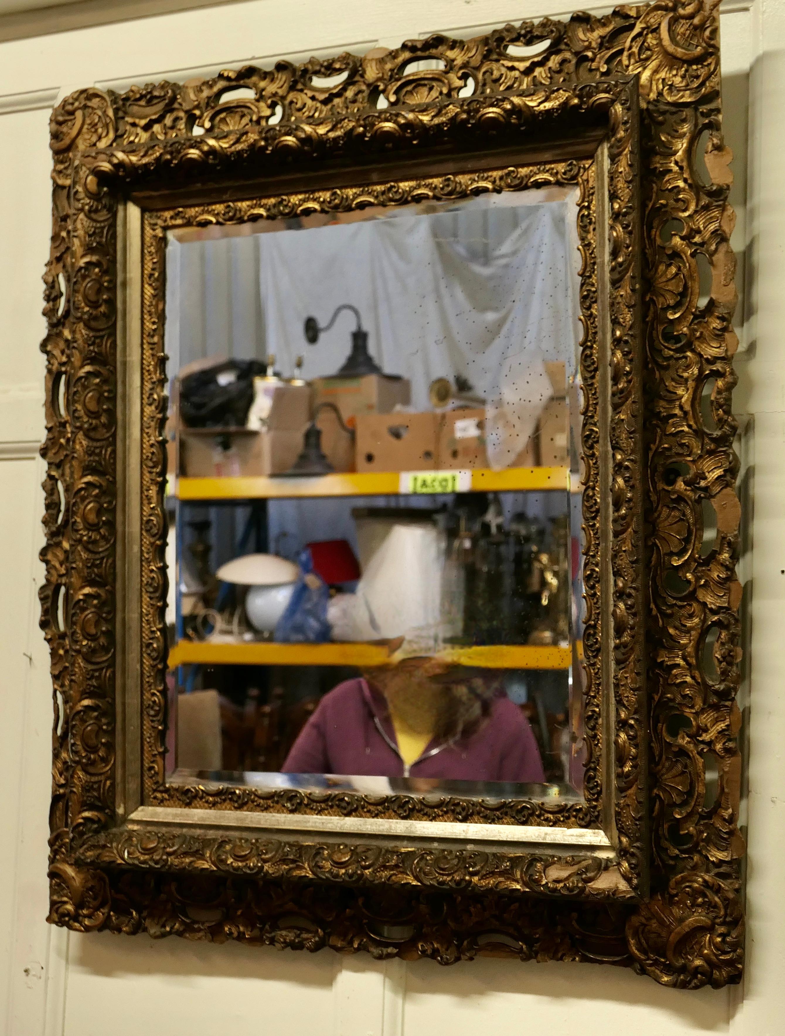 Giltwood Large Early 19th Century Square Gilt Rococo Wall Mirror For Sale