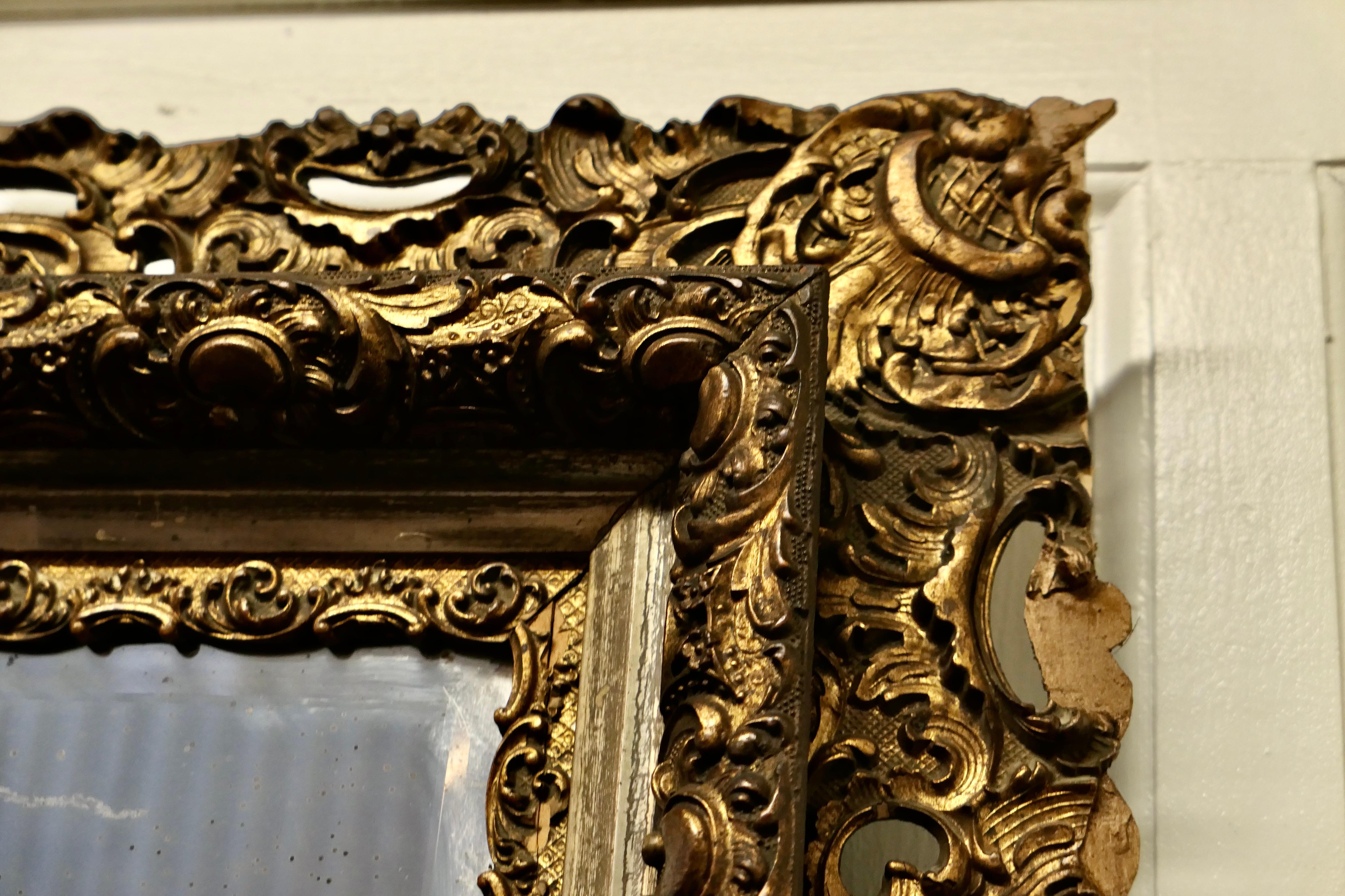 Large Early 19th Century Square Gilt Rococo Wall Mirror For Sale 1