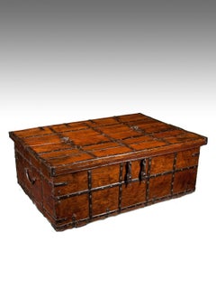 Large Early 19th Century Teak Anglo-Indian Iron Strapped Chest, Trunk