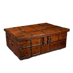 Large Early 19th Century Teak Anglo-Indian Iron Strapped Chest, Trunk