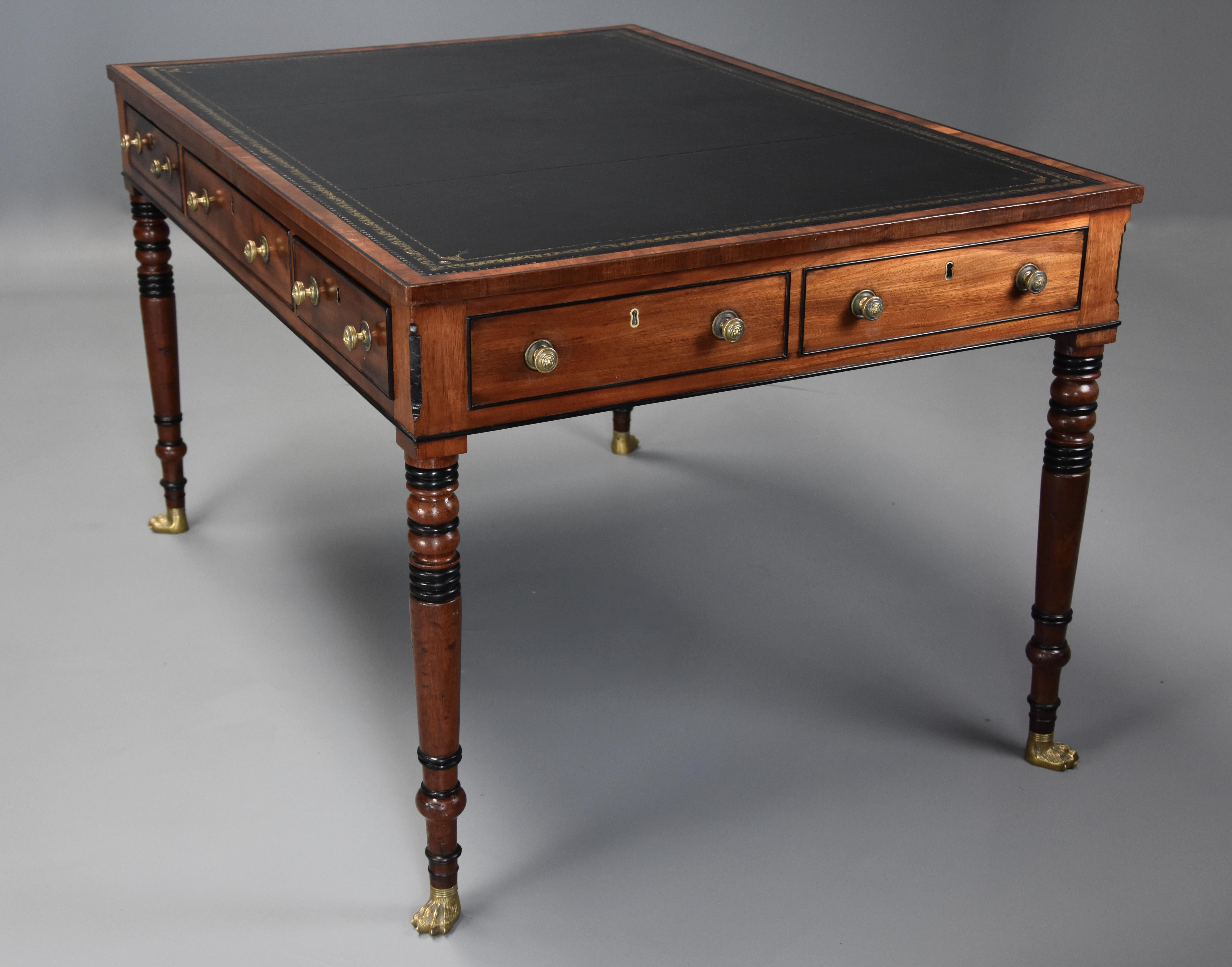 English Large Early 19th Century Regency Six-Drawer Writing Table of Fine Patina For Sale