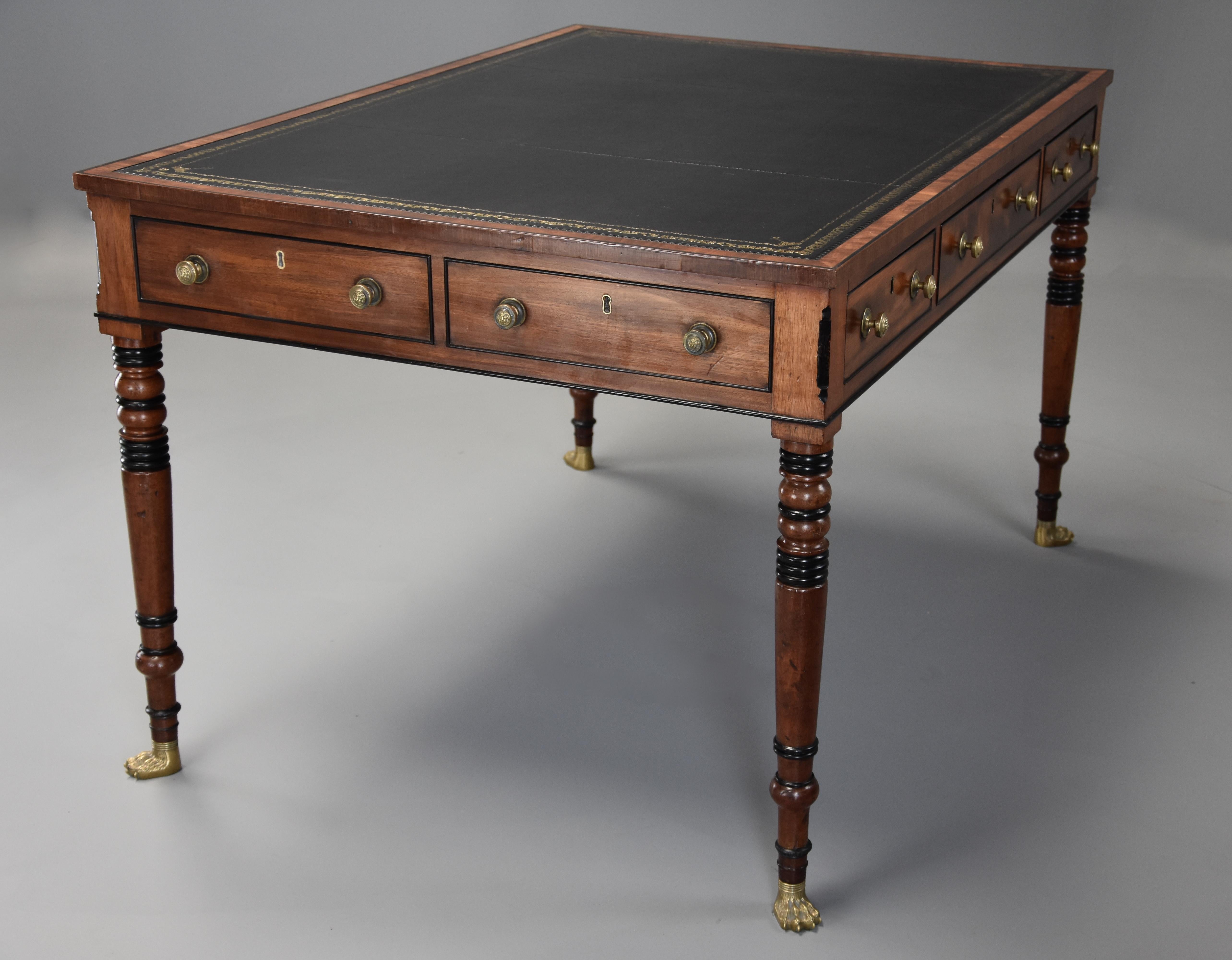 Large Early 19th Century Regency Six-Drawer Writing Table of Fine Patina In Good Condition For Sale In Suffolk, GB