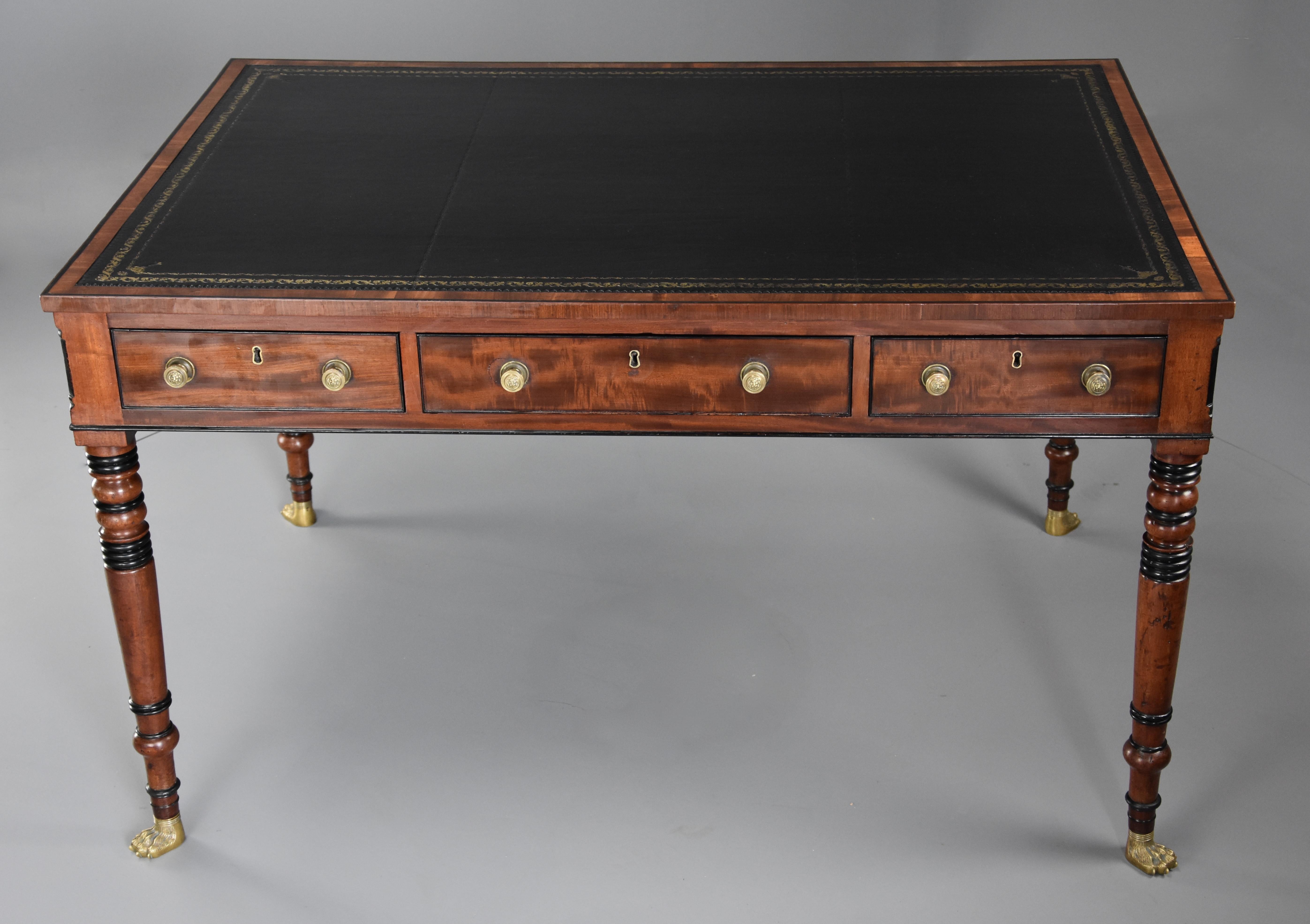 Leather Large Early 19th Century Regency Six-Drawer Writing Table of Fine Patina For Sale