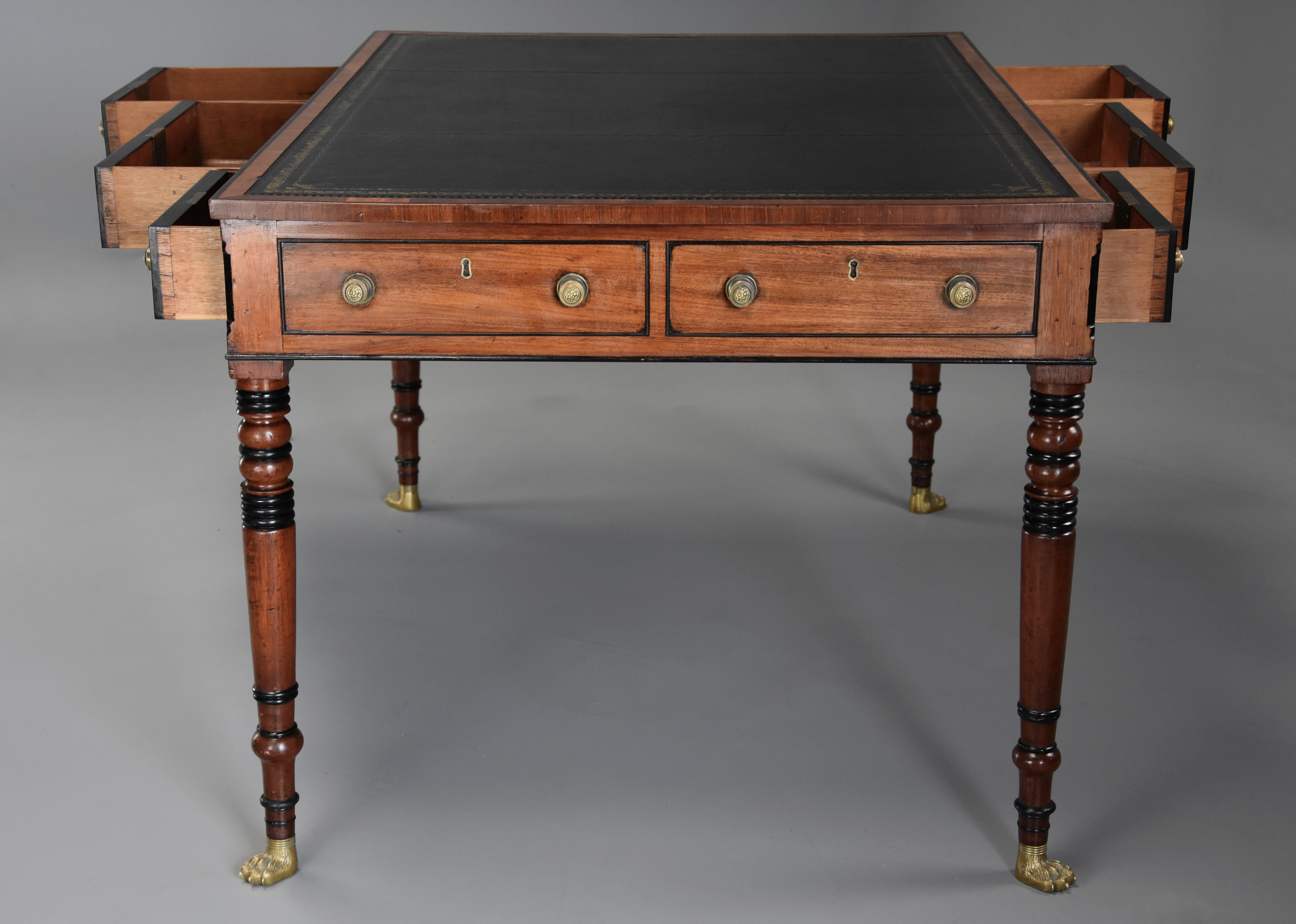 Large Early 19th Century Regency Six-Drawer Writing Table of Fine Patina For Sale 4