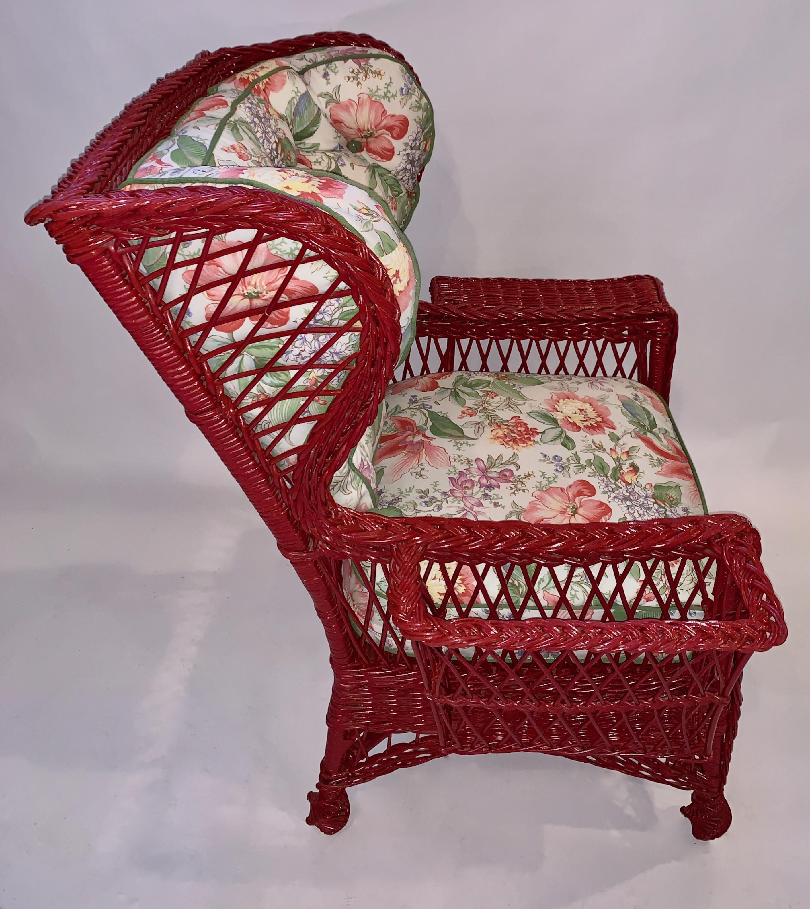 American Large Early 20th C. Bar Harbor Wing Back Chair with Magazine Pocket