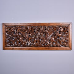 Large Early 20th C Intricately Hand Carved Walnut Panel