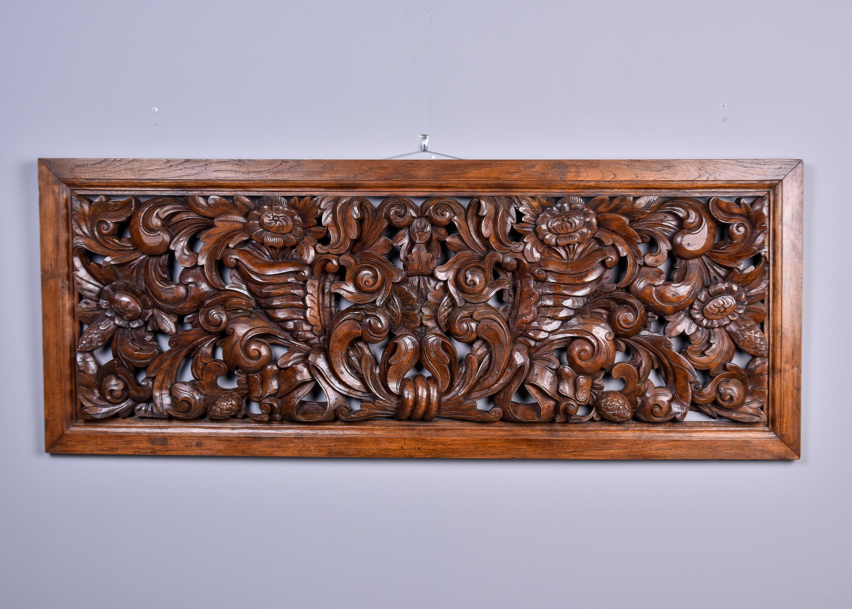 Unknown Large Early 20th C Intricately Hand Carved Walnut Panel For Sale