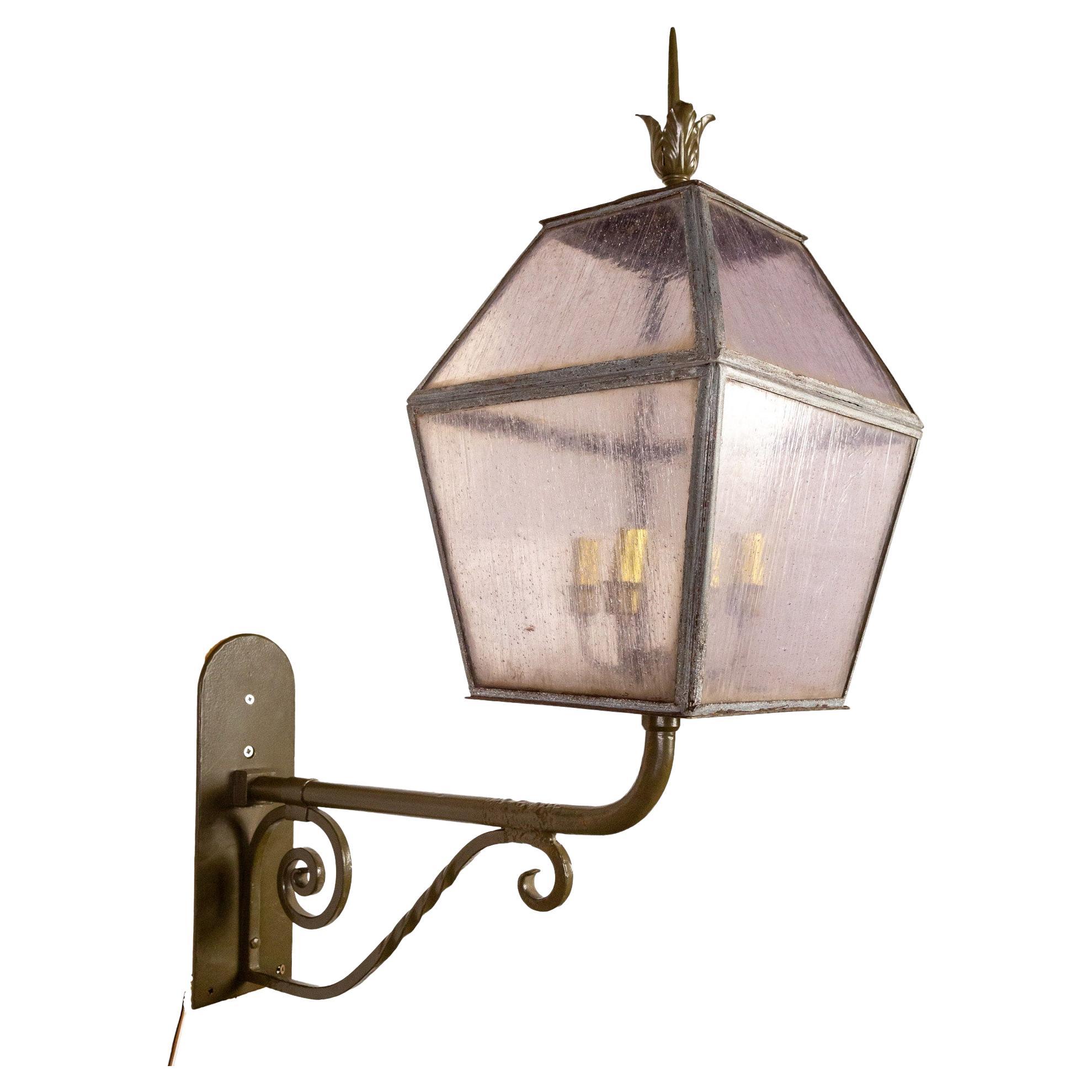 Large Early 20th Cent. 4-Light Speckled Glass Wall Lantern For Sale