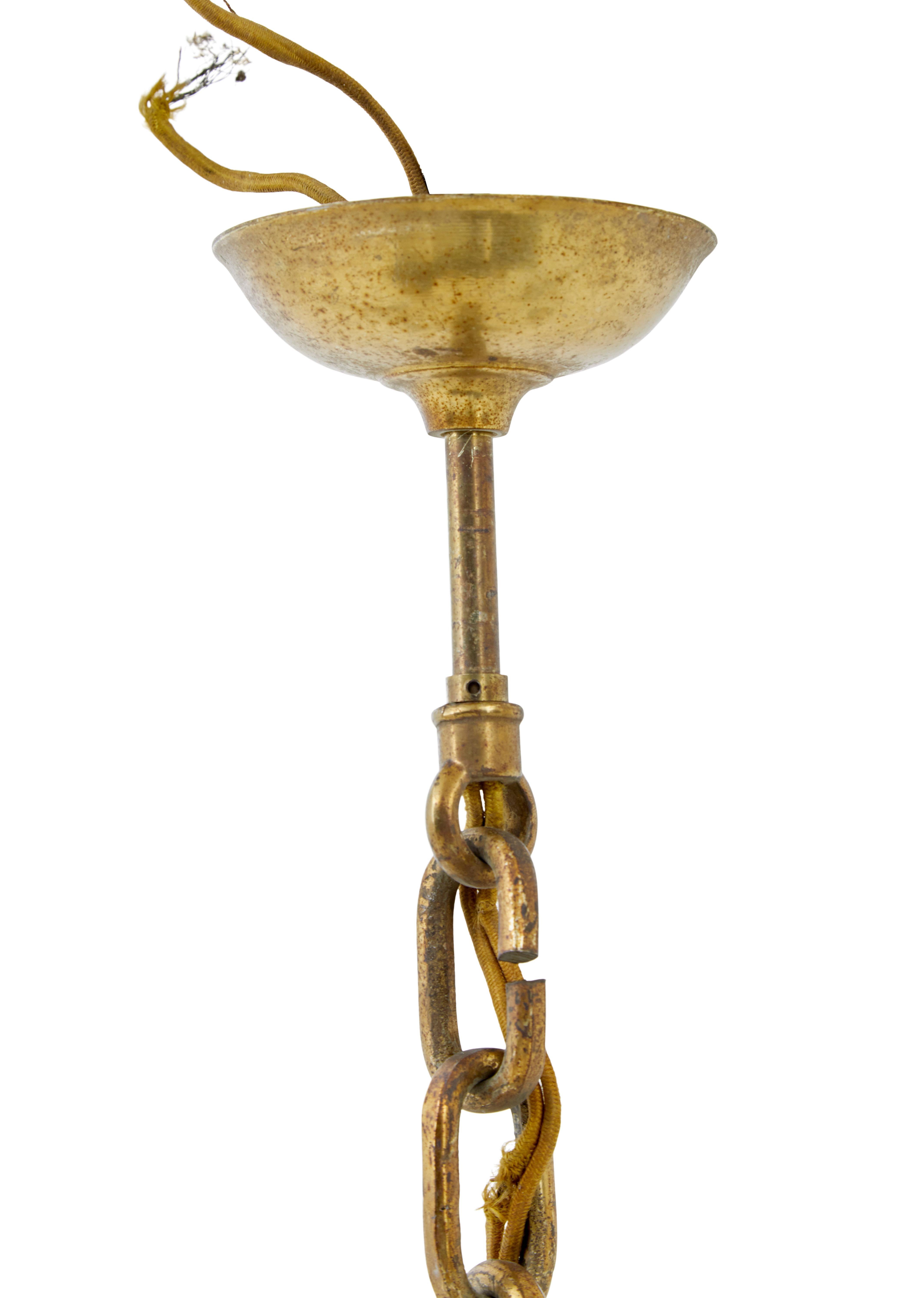 20th Century Large early 20th century 8 arm brass chandelier For Sale