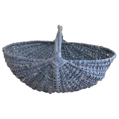 Cesto grande de principios del siglo XX de madera de roble entablillada azul americano