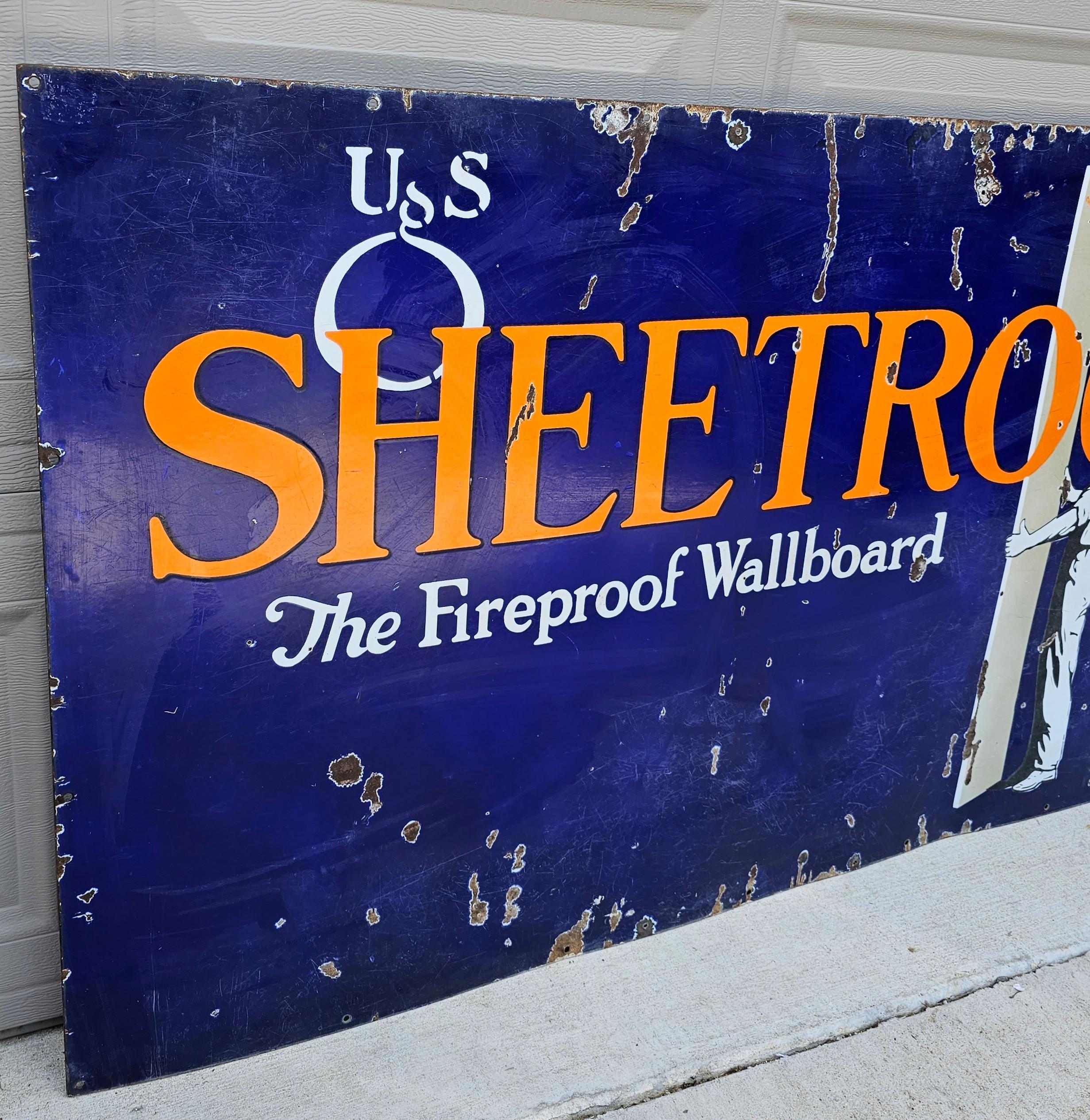 Industrial Large Early 20th Century American Usg Sheetrock Advertising Porcelain Sign For Sale