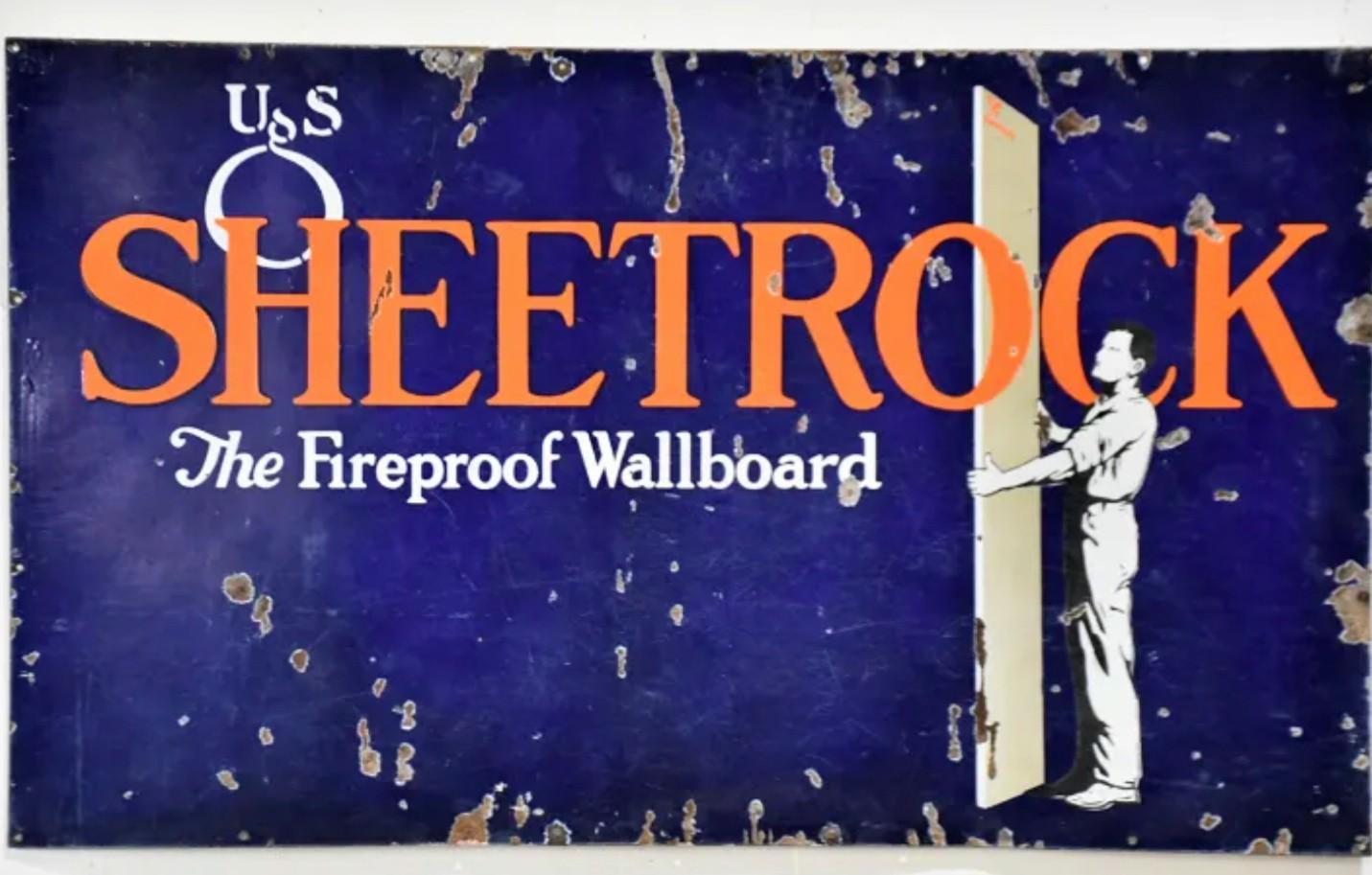 Large Early 20th Century American Usg Sheetrock Advertising Porcelain Sign For Sale 2